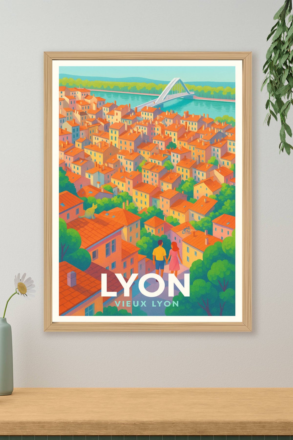 Affiche Lyon — Promenade romantique dans le Vieux-Lyon · poster d'art de Lyon