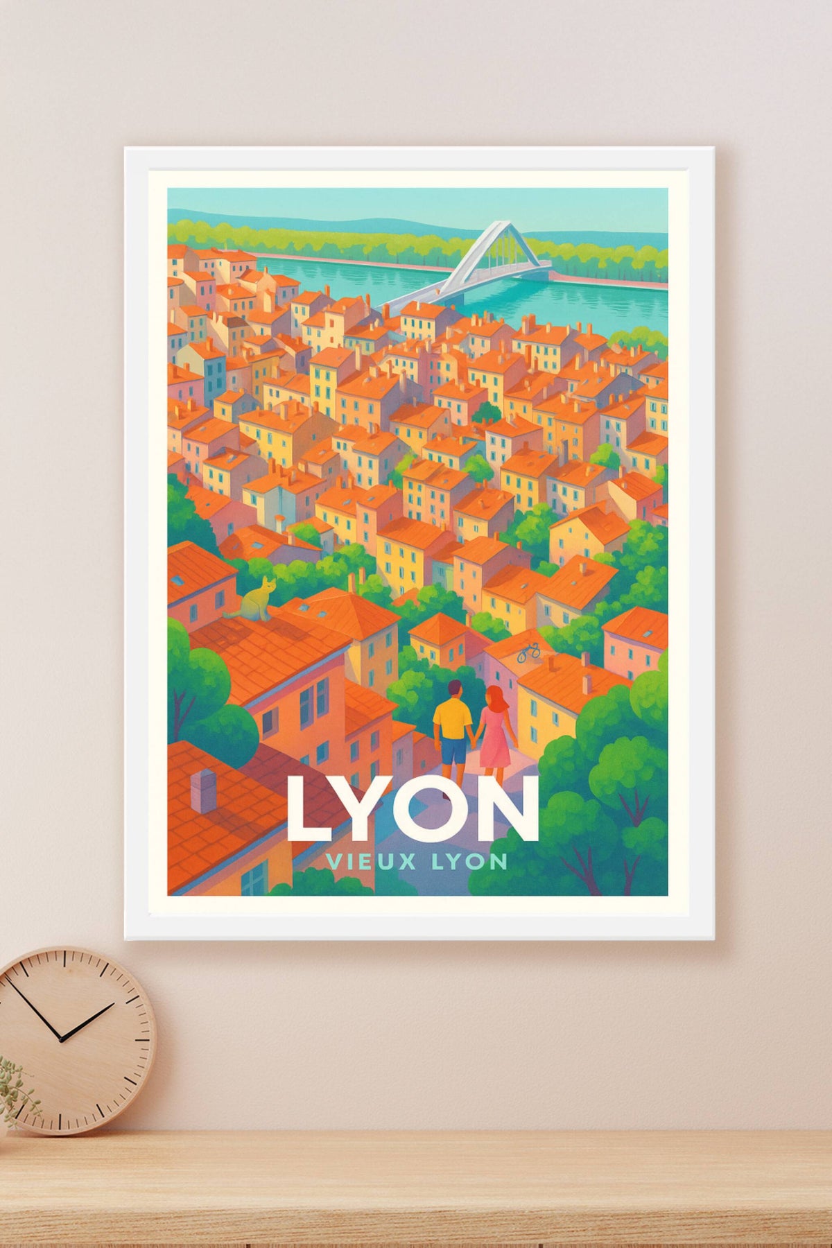 Affiche Lyon — Promenade romantique dans le Vieux-Lyon · poster d'art de Lyon