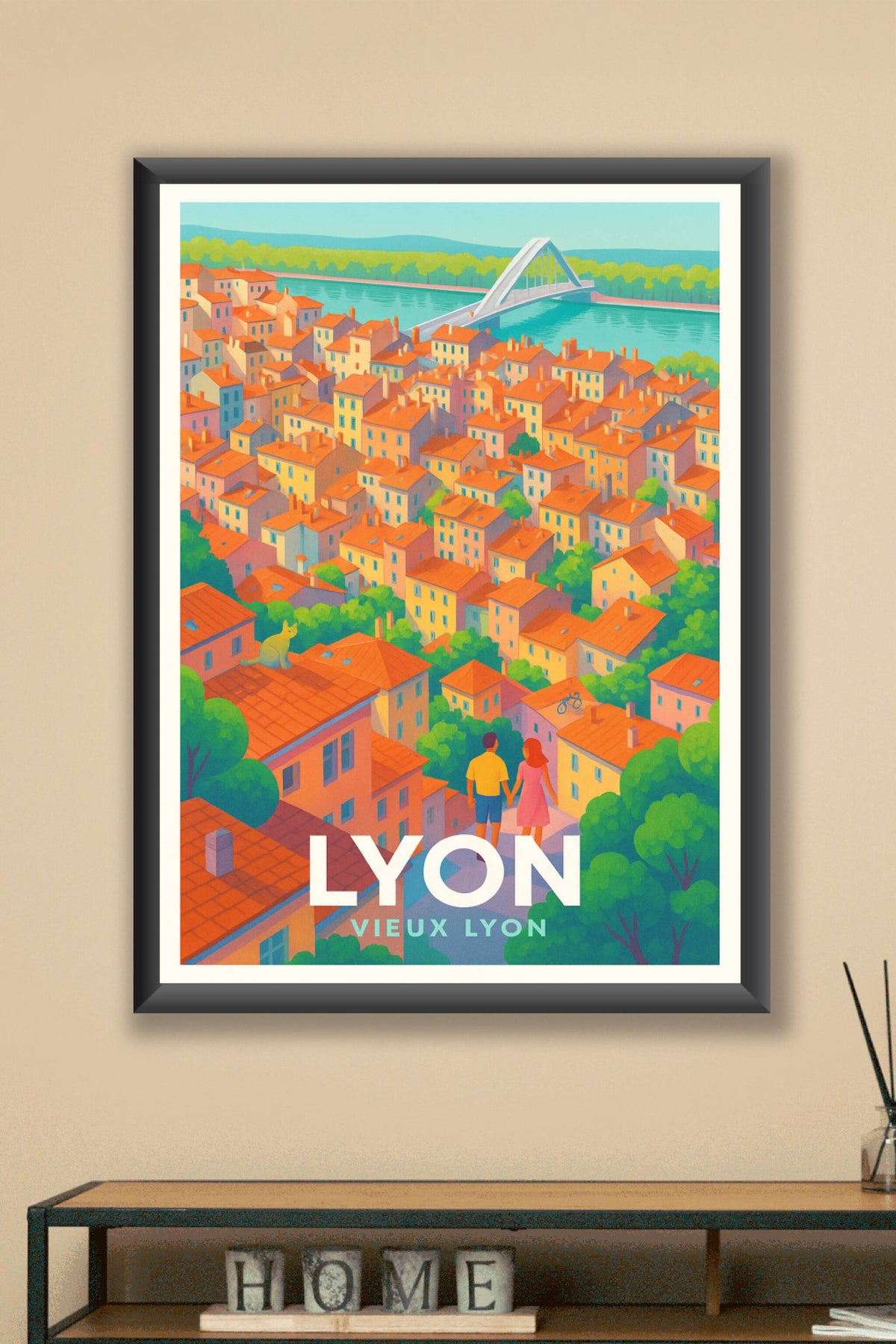 Affiche Lyon — Promenade romantique dans le Vieux-Lyon · poster d'art de Lyon