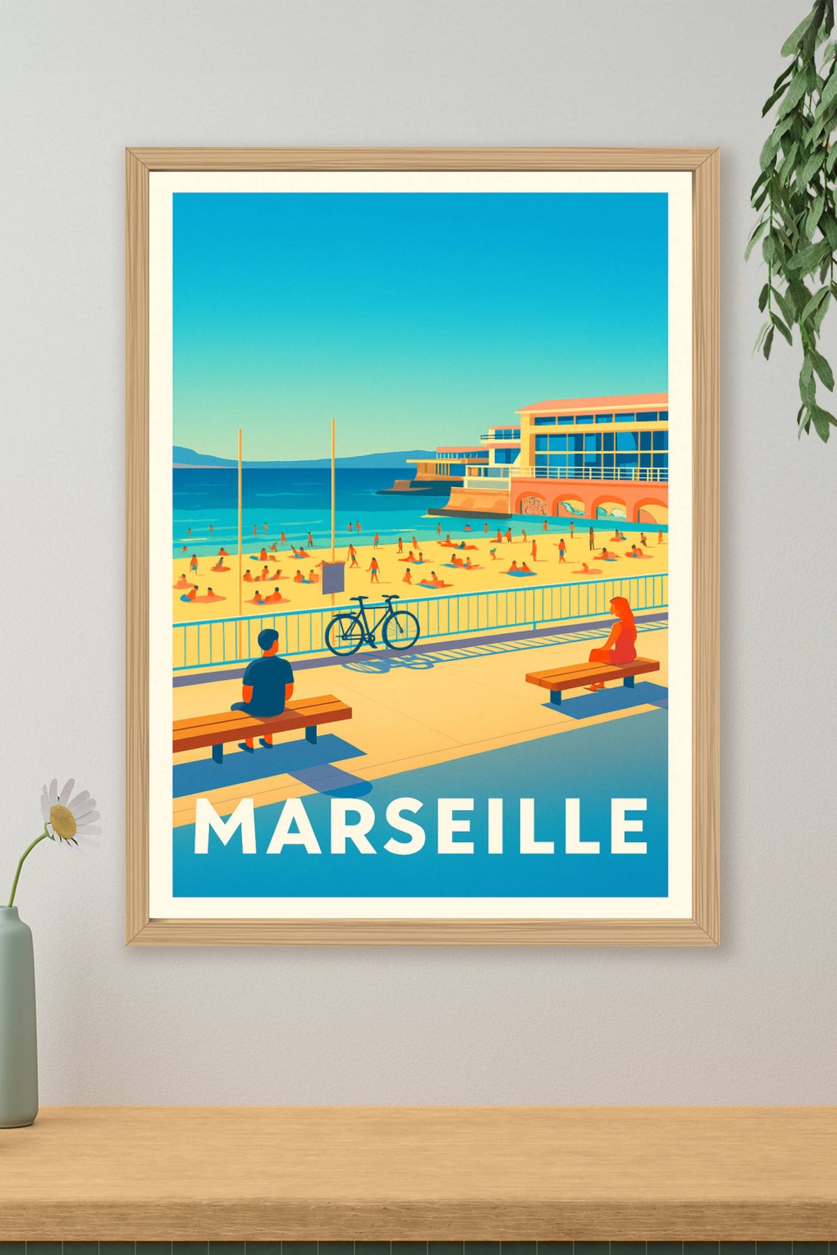 Affiche Marseille — Soleil & farniente sur la plage du Prado · poster d'art de Marseille