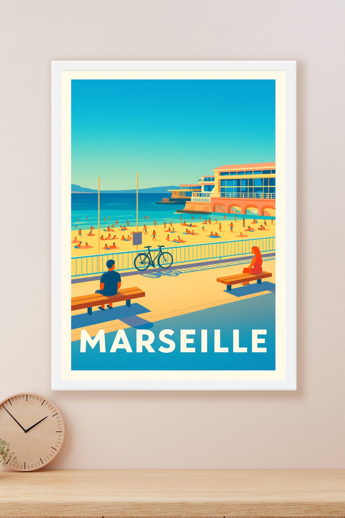 Affiche Marseille — Soleil & farniente sur la plage du Prado · poster d'art de Marseille