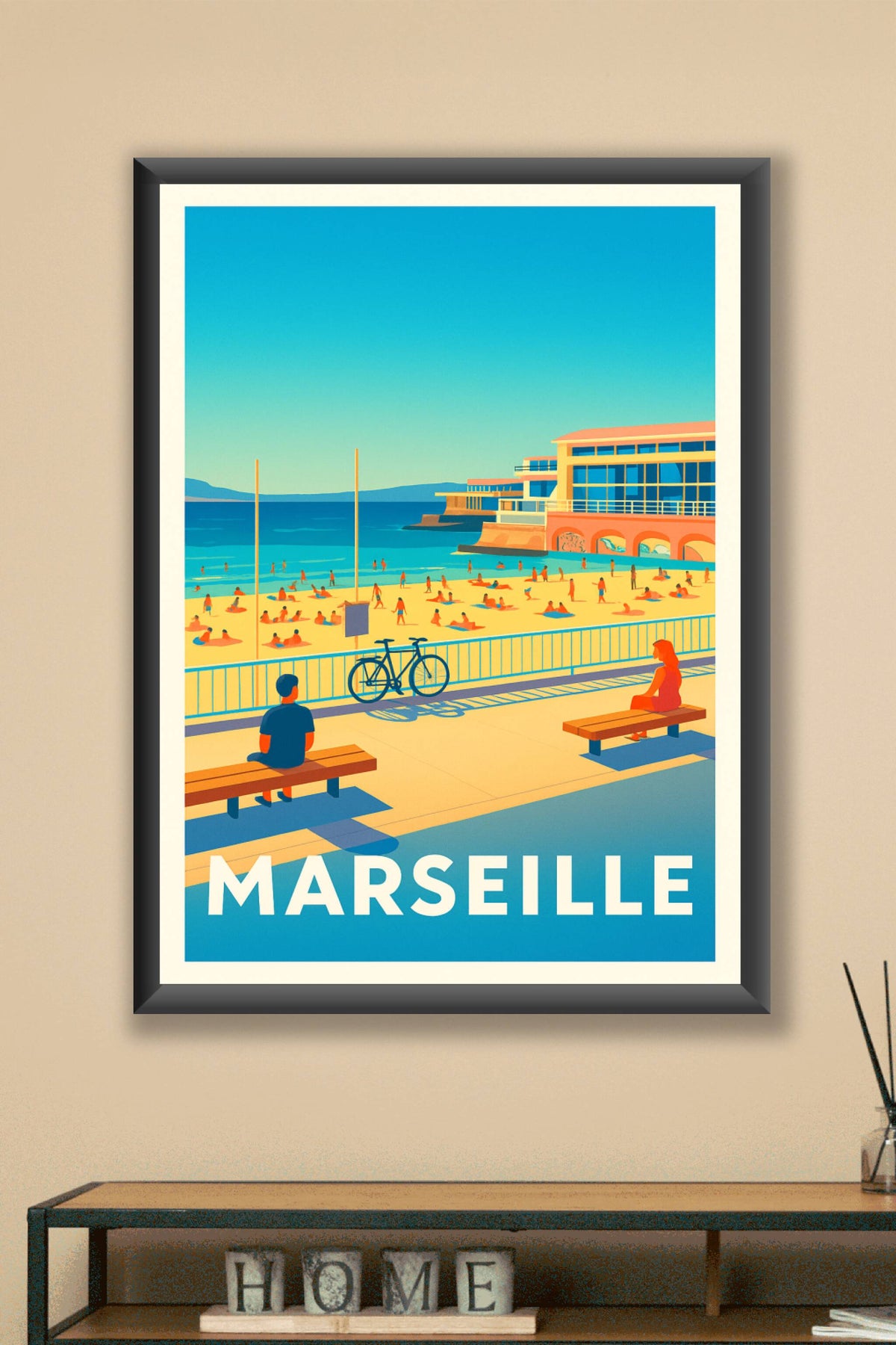 Affiche Marseille — Soleil & farniente sur la plage du Prado · poster d'art de Marseille