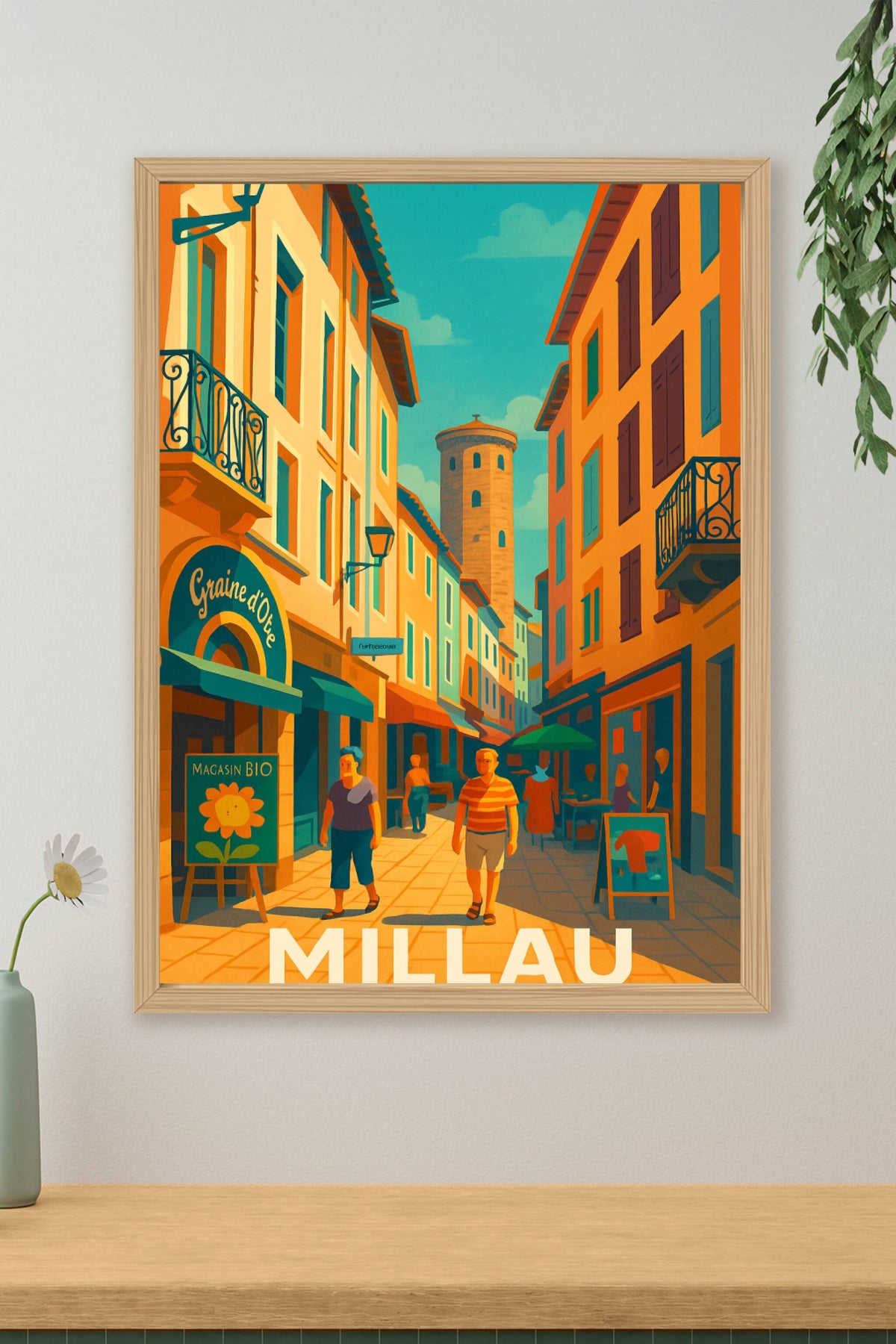 Affiche Millau — Promenade ensoleillée au cœur de la ville · poster d'art de Millau