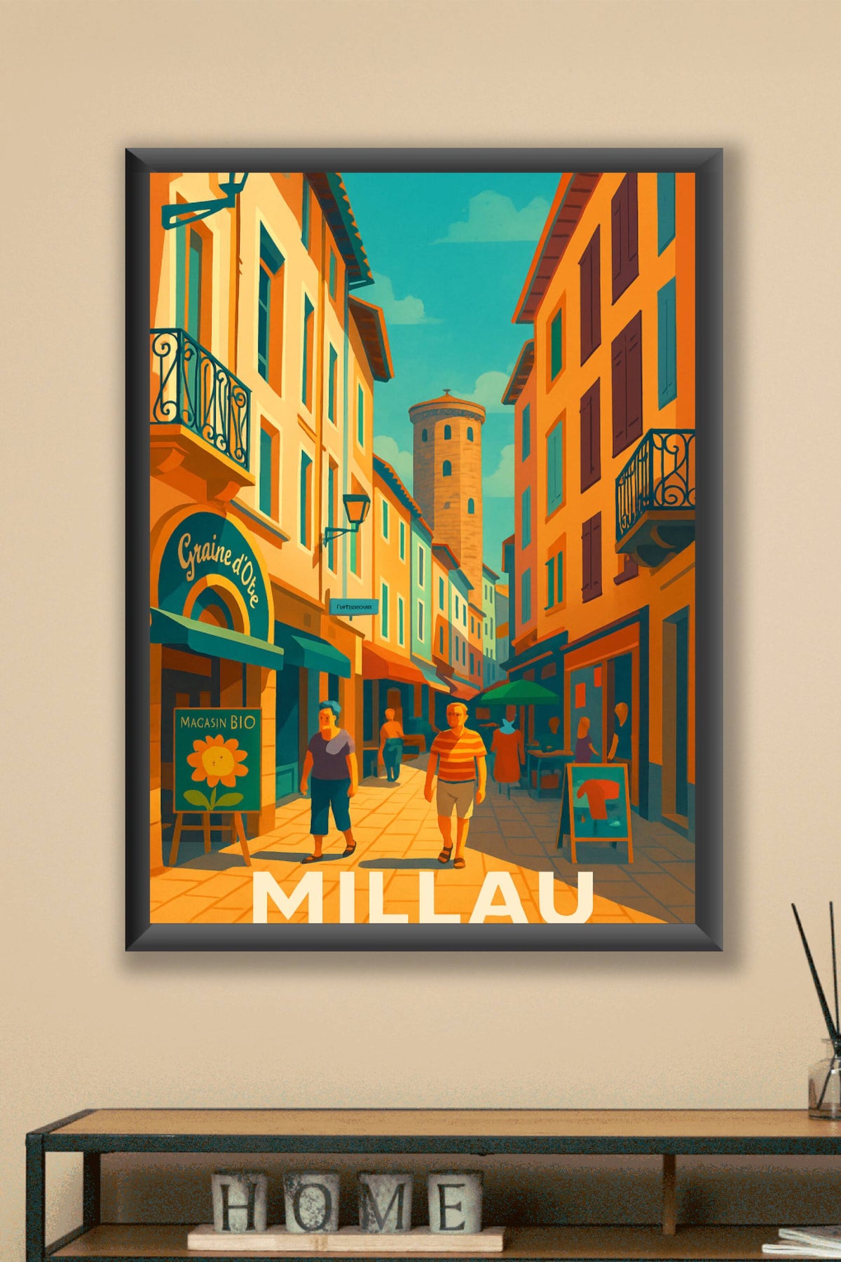 Affiche Millau — Promenade ensoleillée au cœur de la ville · poster d'art de Millau