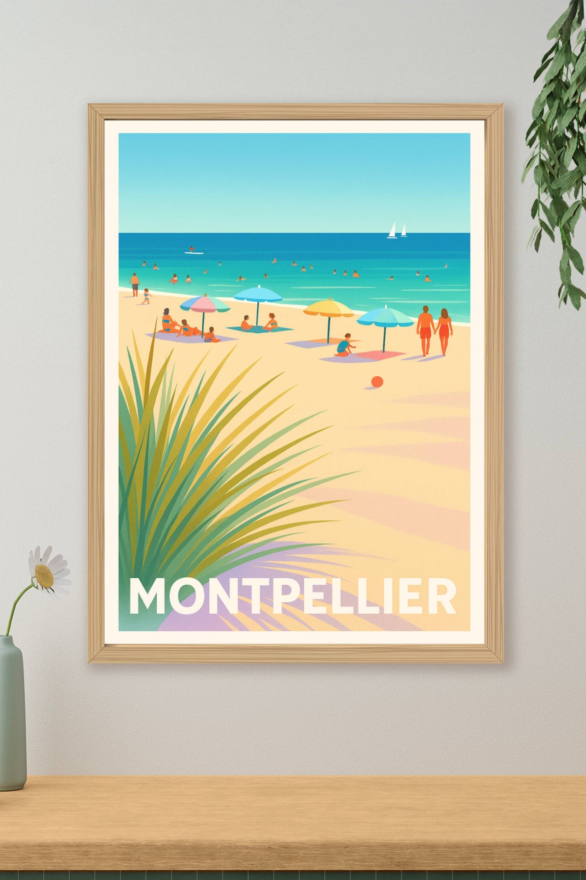 Affiche Montpellier — Détente ensoleillée sur la plage · poster d'art de Montpellier