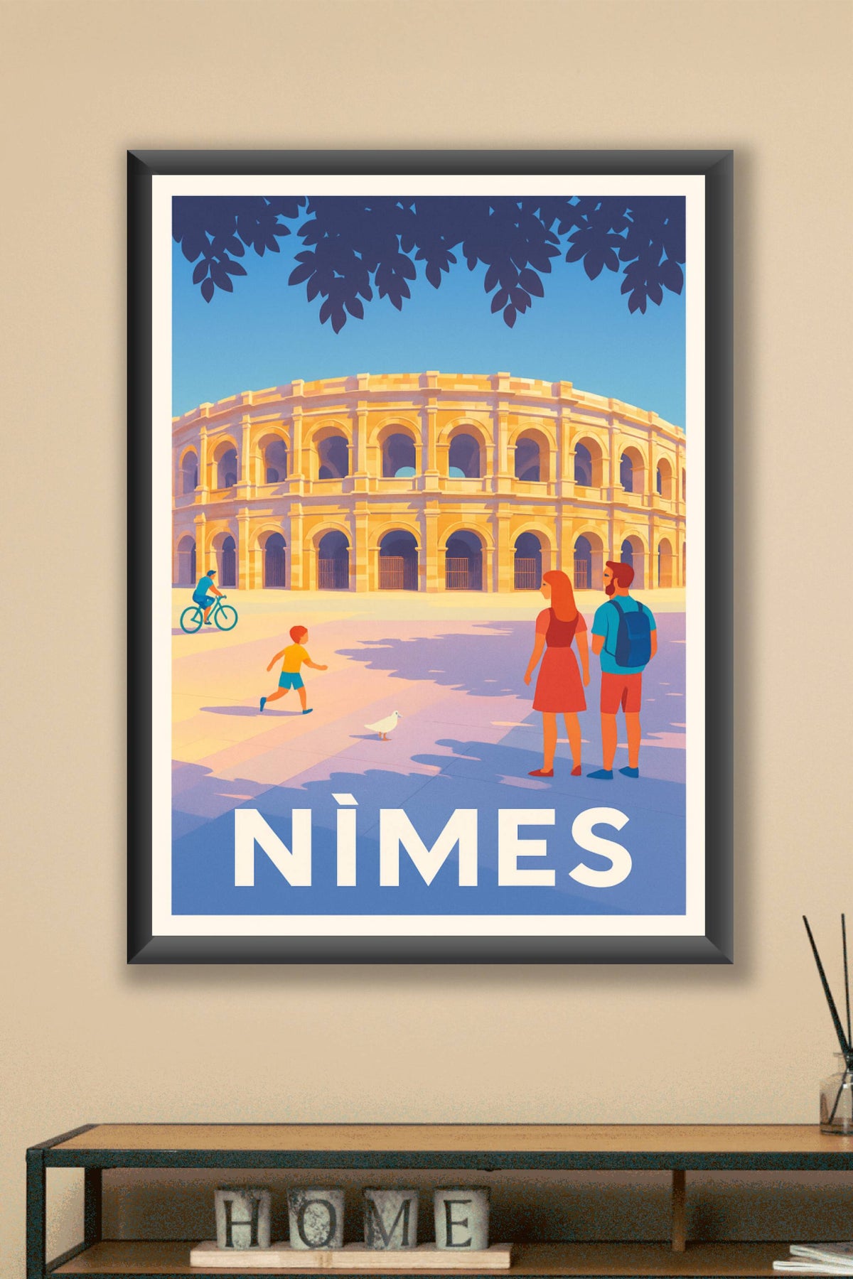 Affiche Nîmes — Les arènes baignées de lumière · poster d'art de Nîmes
