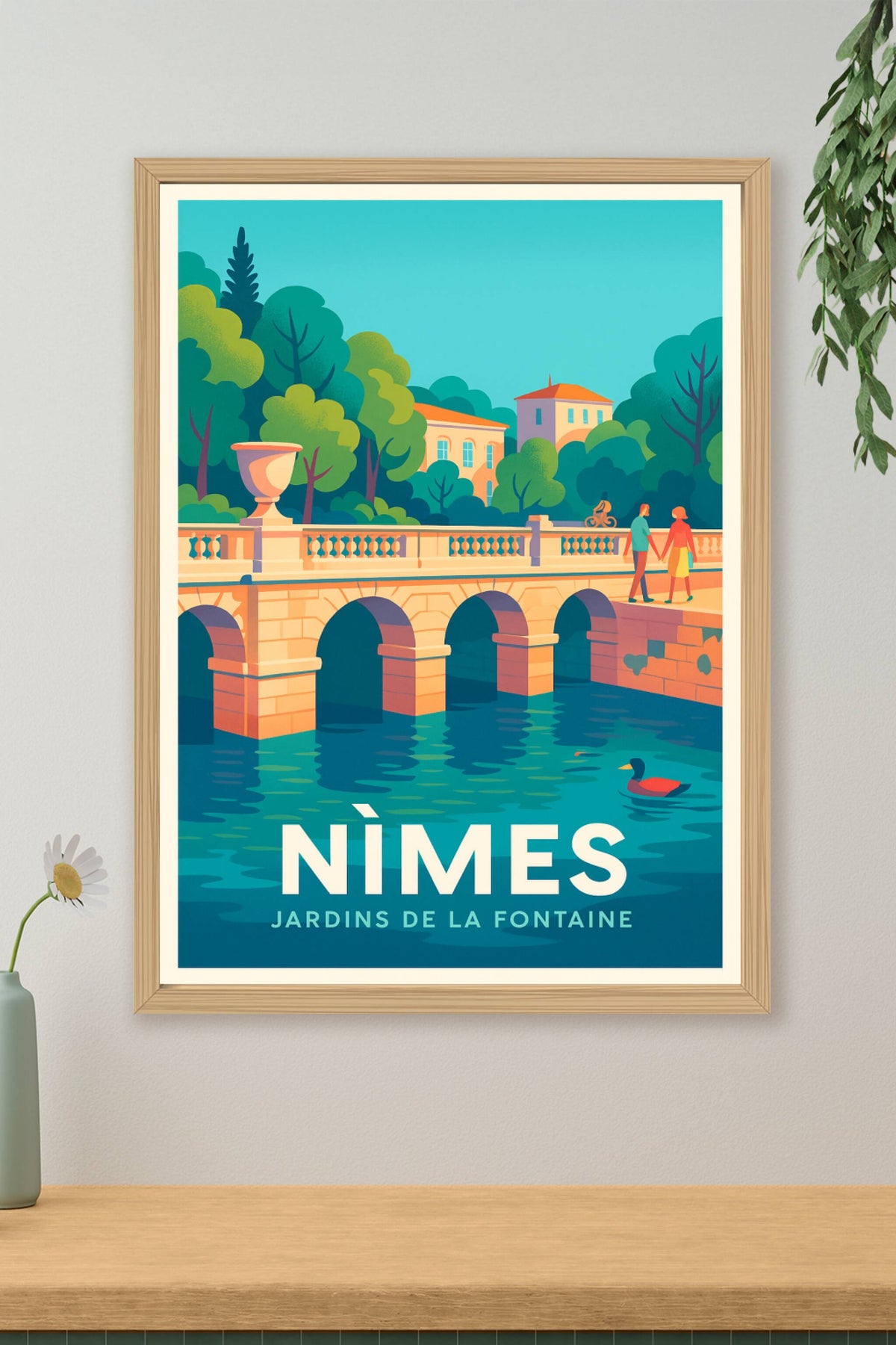 Affiche Nîmes — Promenade bucolique aux Jardins de la Fontaine · poster d'art de Nîmes
