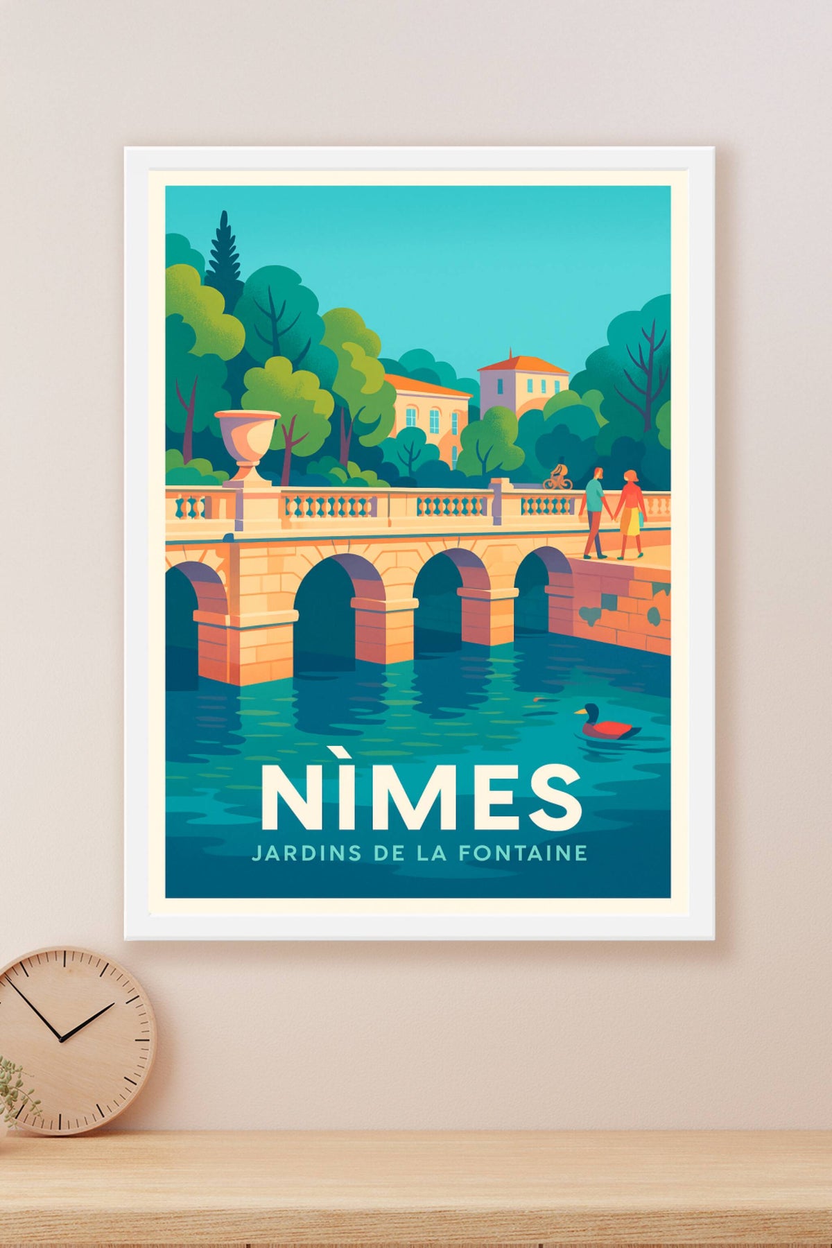 Affiche Nîmes — Promenade bucolique aux Jardins de la Fontaine · poster d'art de Nîmes