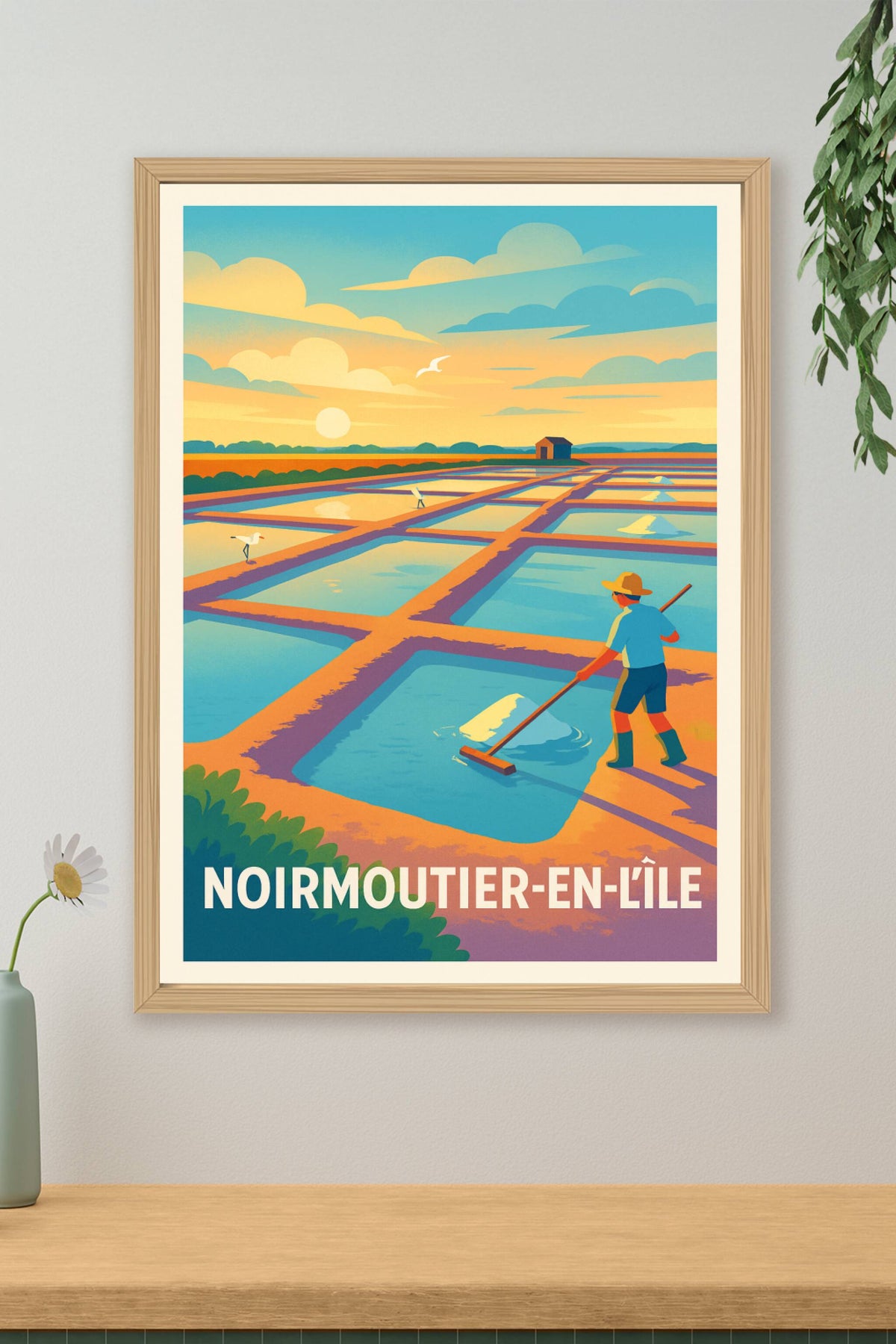 Affiche Noirmoutier-en-l'Île — L'or blanc des marais salants · poster d'art de Noirmoutier-en-l'Île