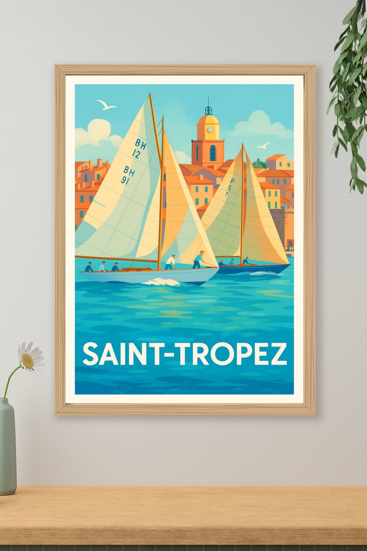 Affiche Saint-Tropez — Regates ensoleillées sur la Méditerranée · poster d'art de Saint-Tropez
