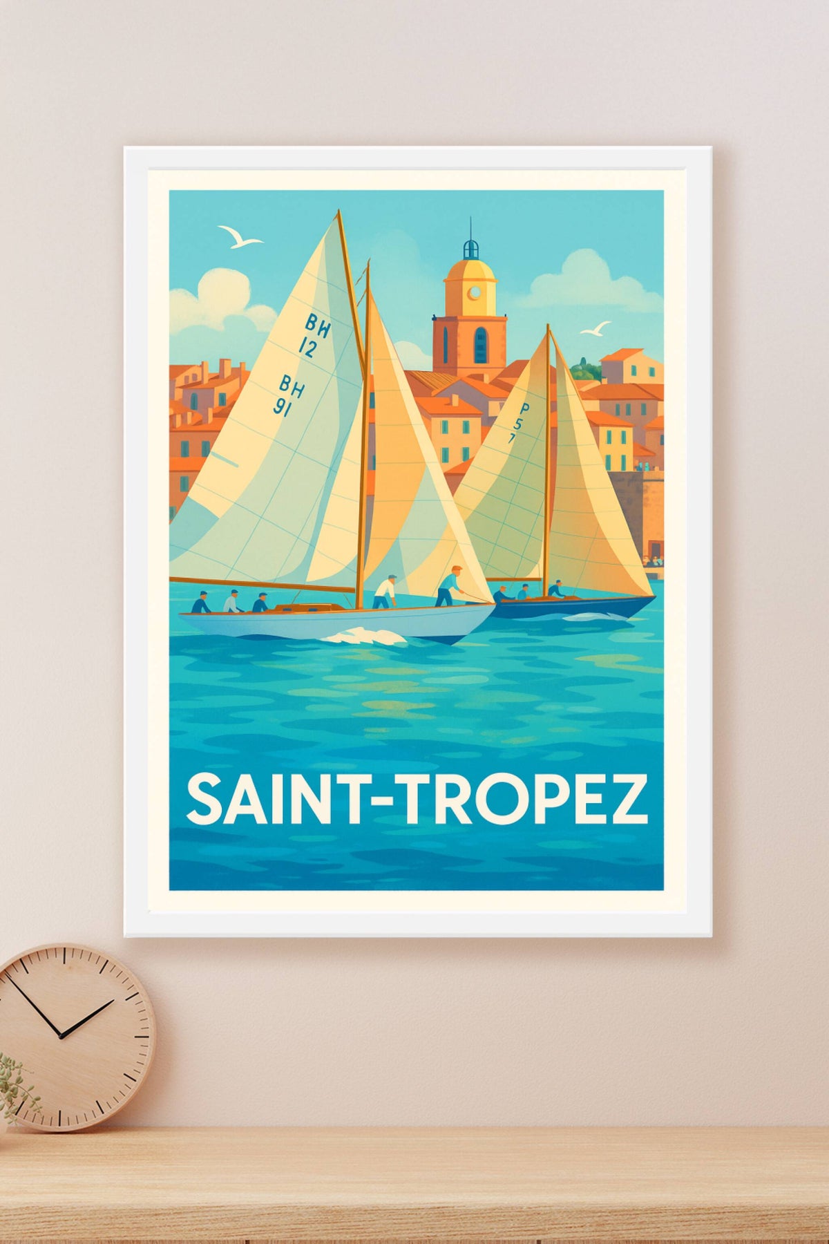 Affiche Saint-Tropez — Regates ensoleillées sur la Méditerranée · poster d'art de Saint-Tropez