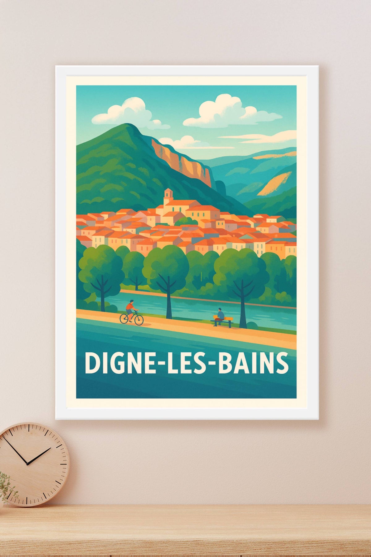 Affiche Digne-les-Bains — Charme provençal au fil de l'eau · poster d'art de Digne-les-Bains