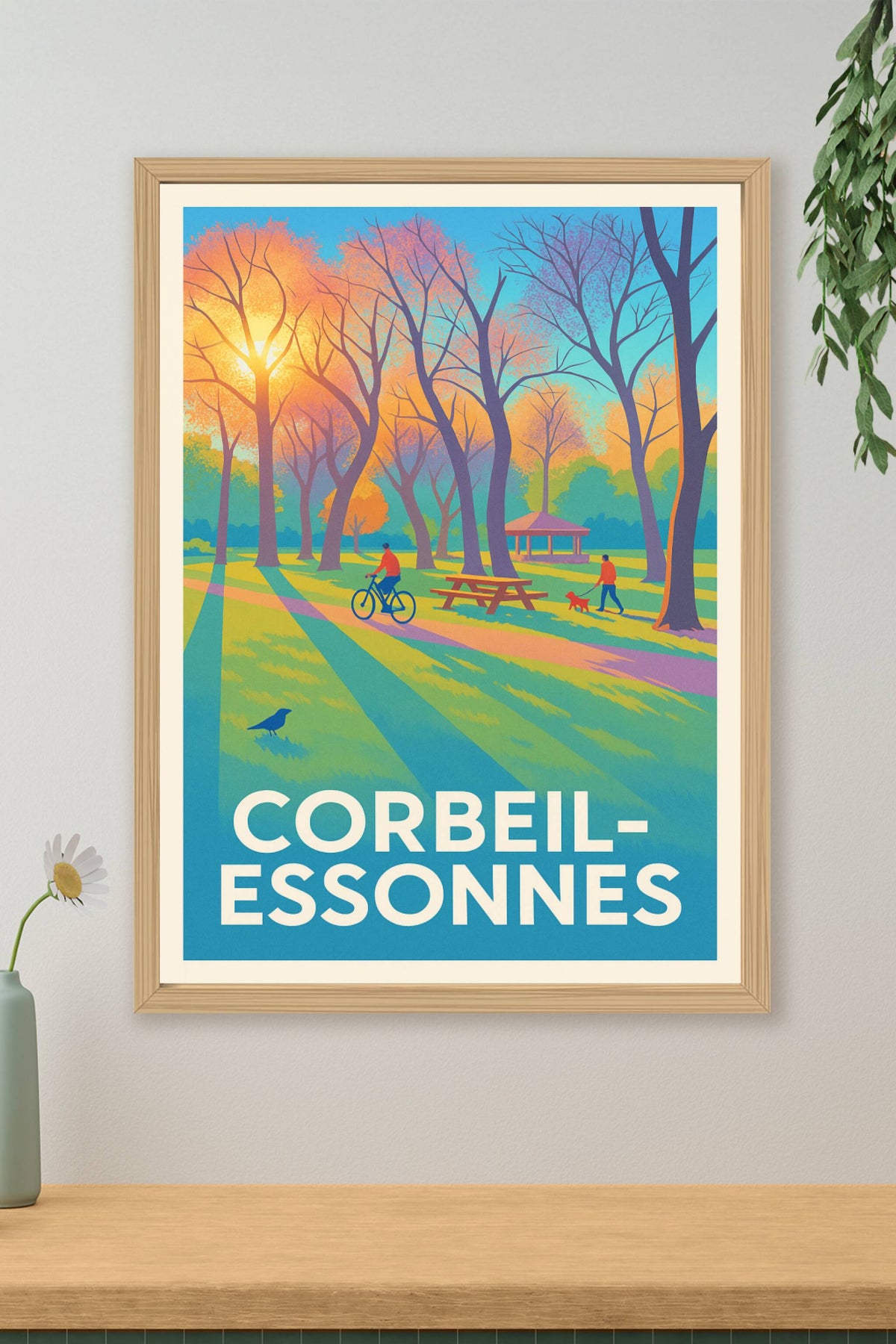 Affiche Corbeil-Essonnes — Promenades ensoleillées au parc · poster d'art de Corbeil-Essonnes