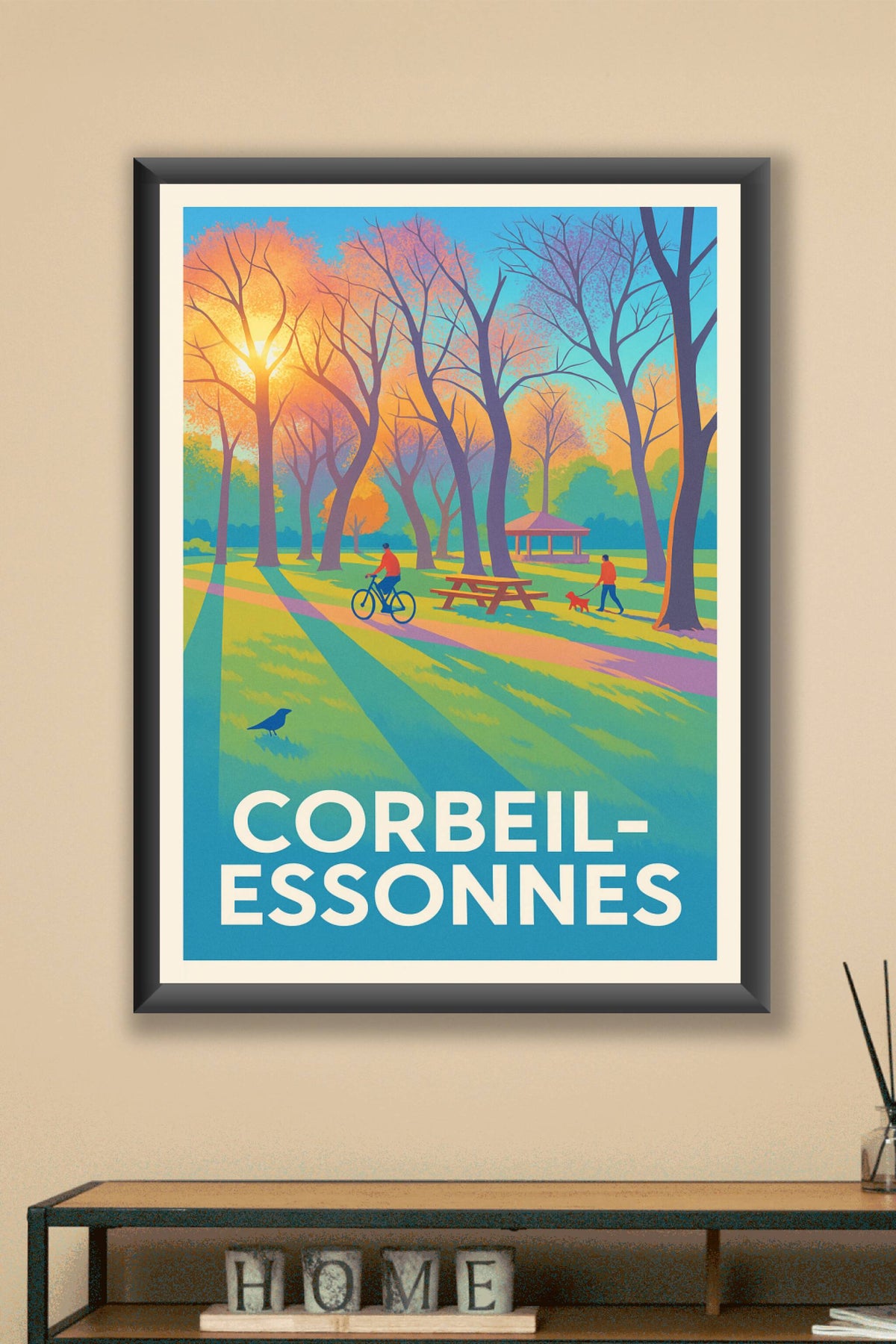 Affiche Corbeil-Essonnes — Promenades ensoleillées au parc · poster d'art de Corbeil-Essonnes