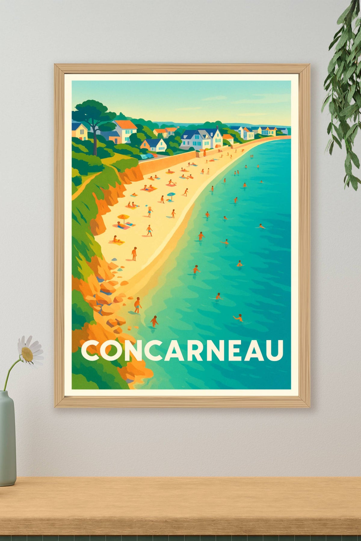 Affiche Concarneau — Plage ensoleillée et douce escapade bretonne · poster d'art de Concarneau