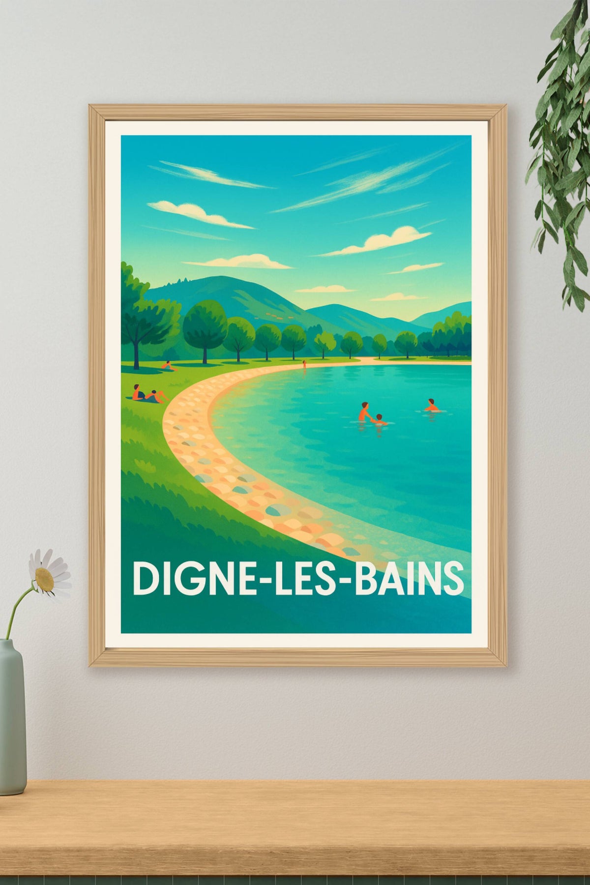 Affiche Digne-les-Bains — Oasis de fraîcheur en Provence · poster d'art de Digne-les-Bains