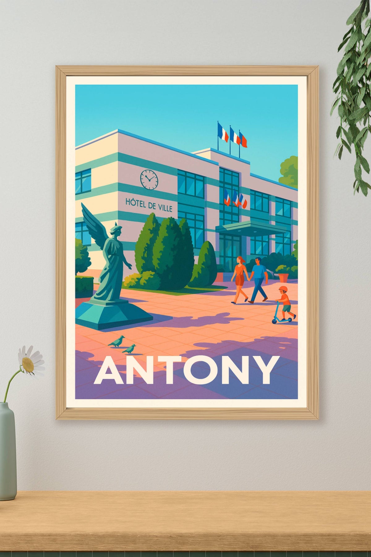 Affiche Antony — Charme et vie locale au pied de la mairie · poster d'art de Antony