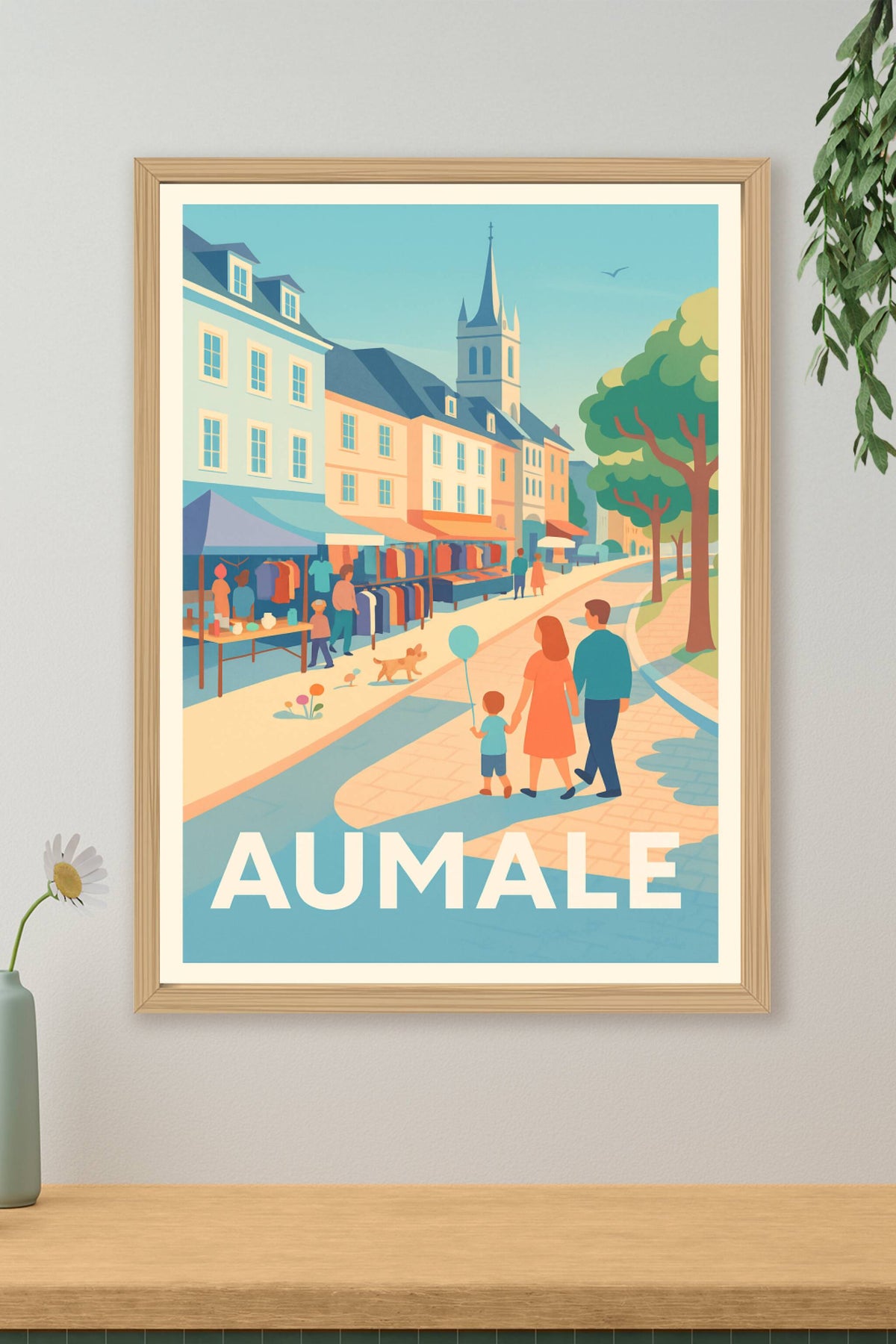 Affiche Aumale — Promenade en famille au cœur du marché · poster d'art de Aumale