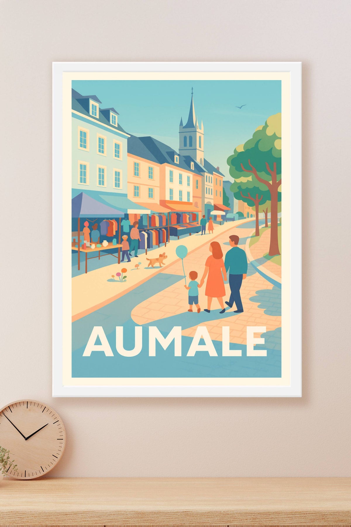 Affiche Aumale — Promenade en famille au cœur du marché · poster d'art de Aumale