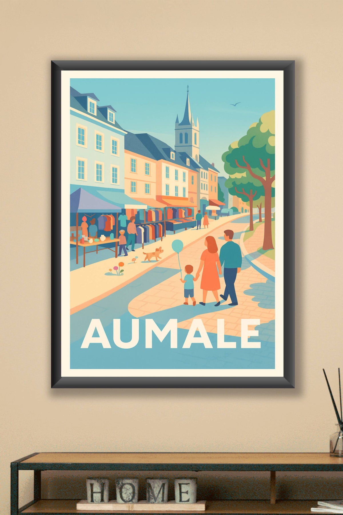 Affiche Aumale — Promenade en famille au cœur du marché · poster d'art de Aumale