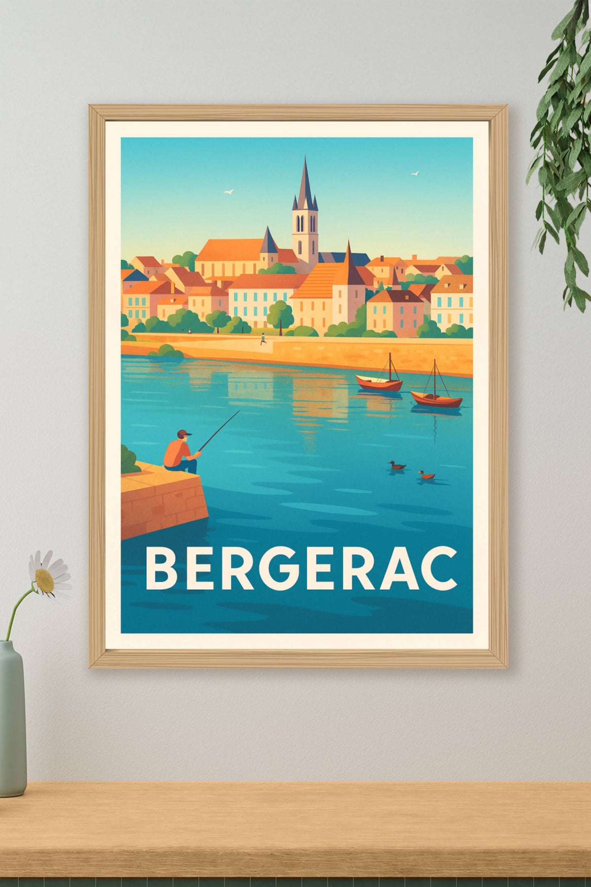 Affiche Bergerac — Charme paisible au bord de l'eau · poster d'art de Bergerac