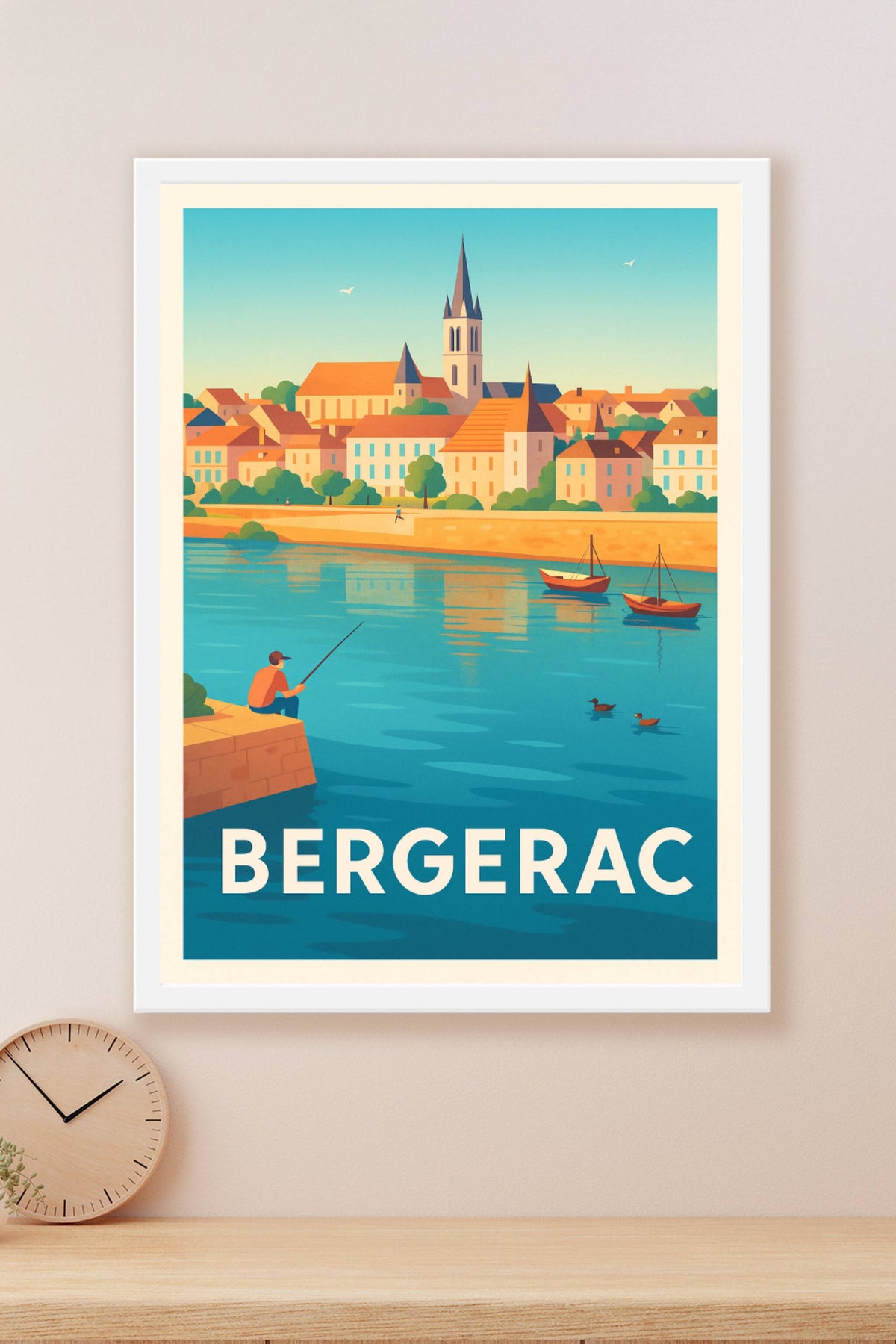 Affiche Bergerac — Charme paisible au bord de l'eau · poster d'art de Bergerac