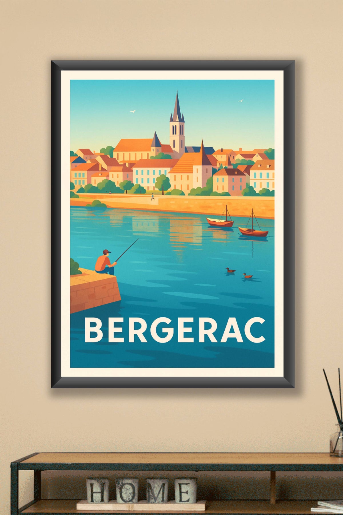 Affiche Bergerac — Charme paisible au bord de l'eau · poster d'art de Bergerac