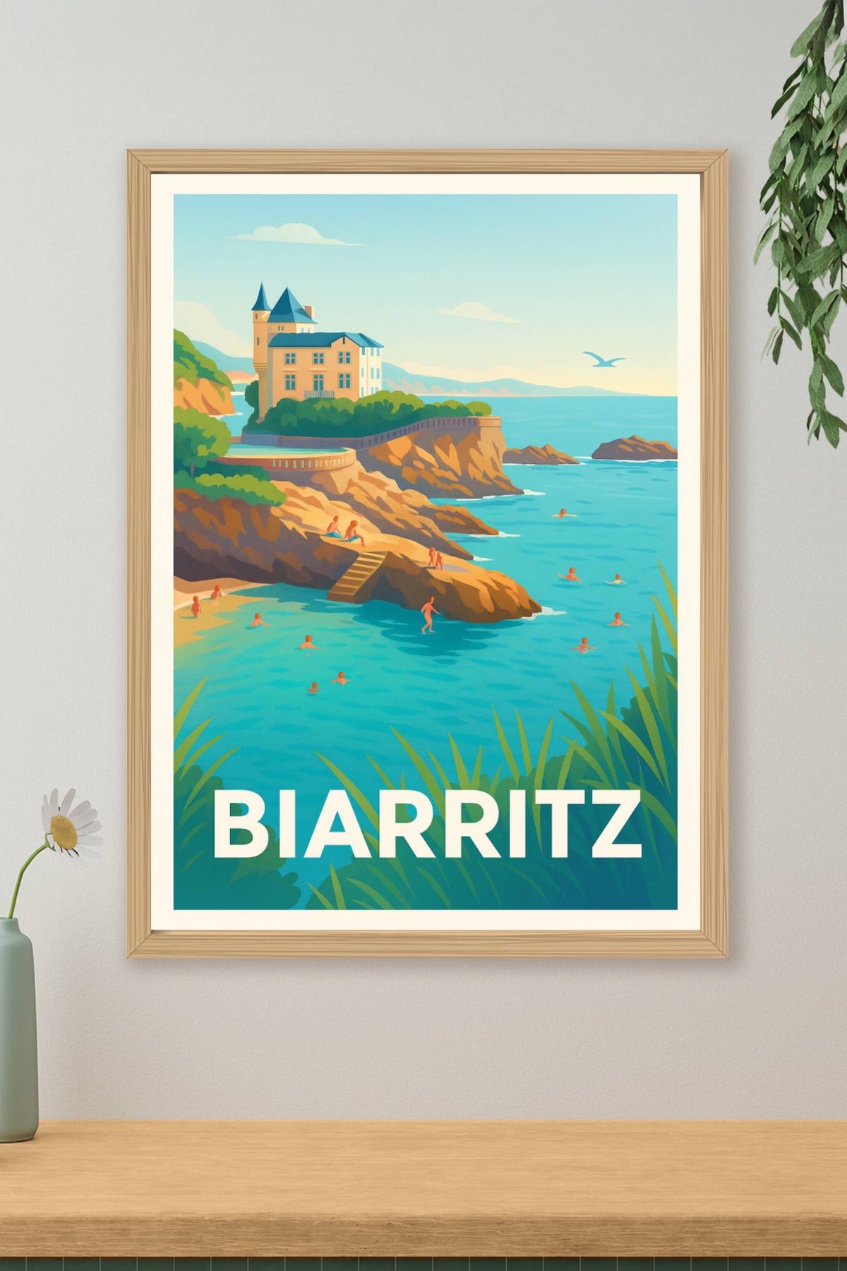 Affiche Biarritz — Plages ensoleillées et élégance côtière · poster d'art de Biarritz