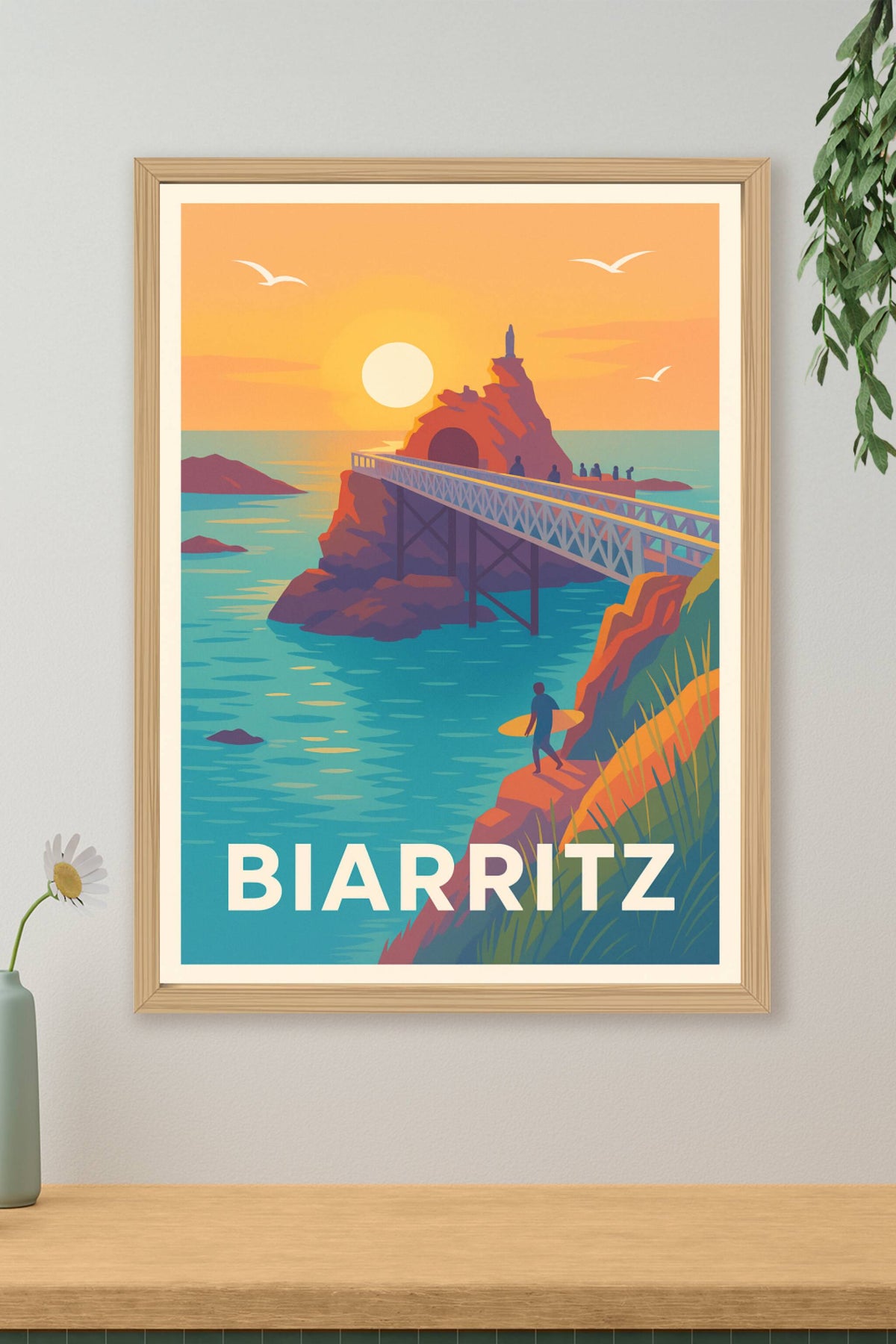 Affiche Biarritz — L'Esprit Surf au Coucher du Soleil · poster d'art de Biarritz