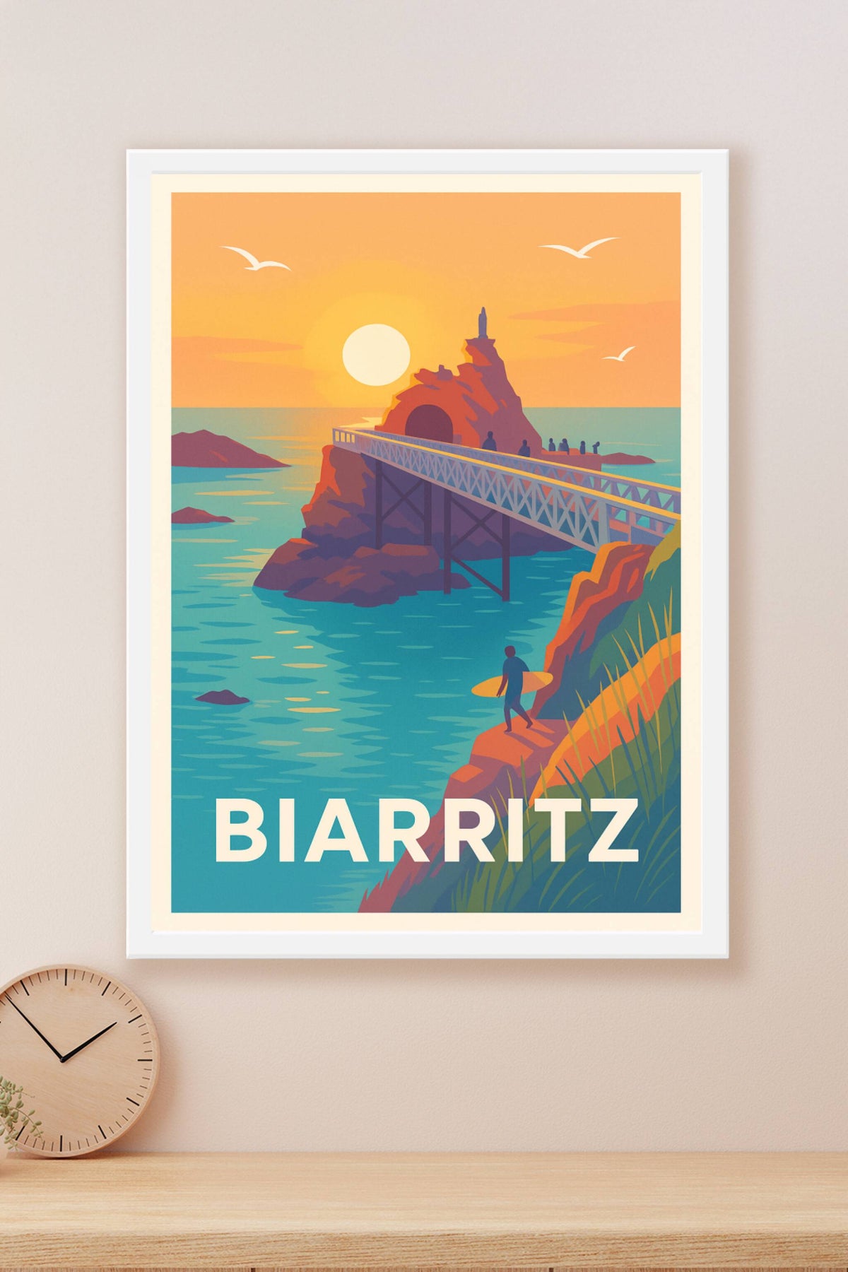 Affiche Biarritz — L'Esprit Surf au Coucher du Soleil · poster d'art de Biarritz