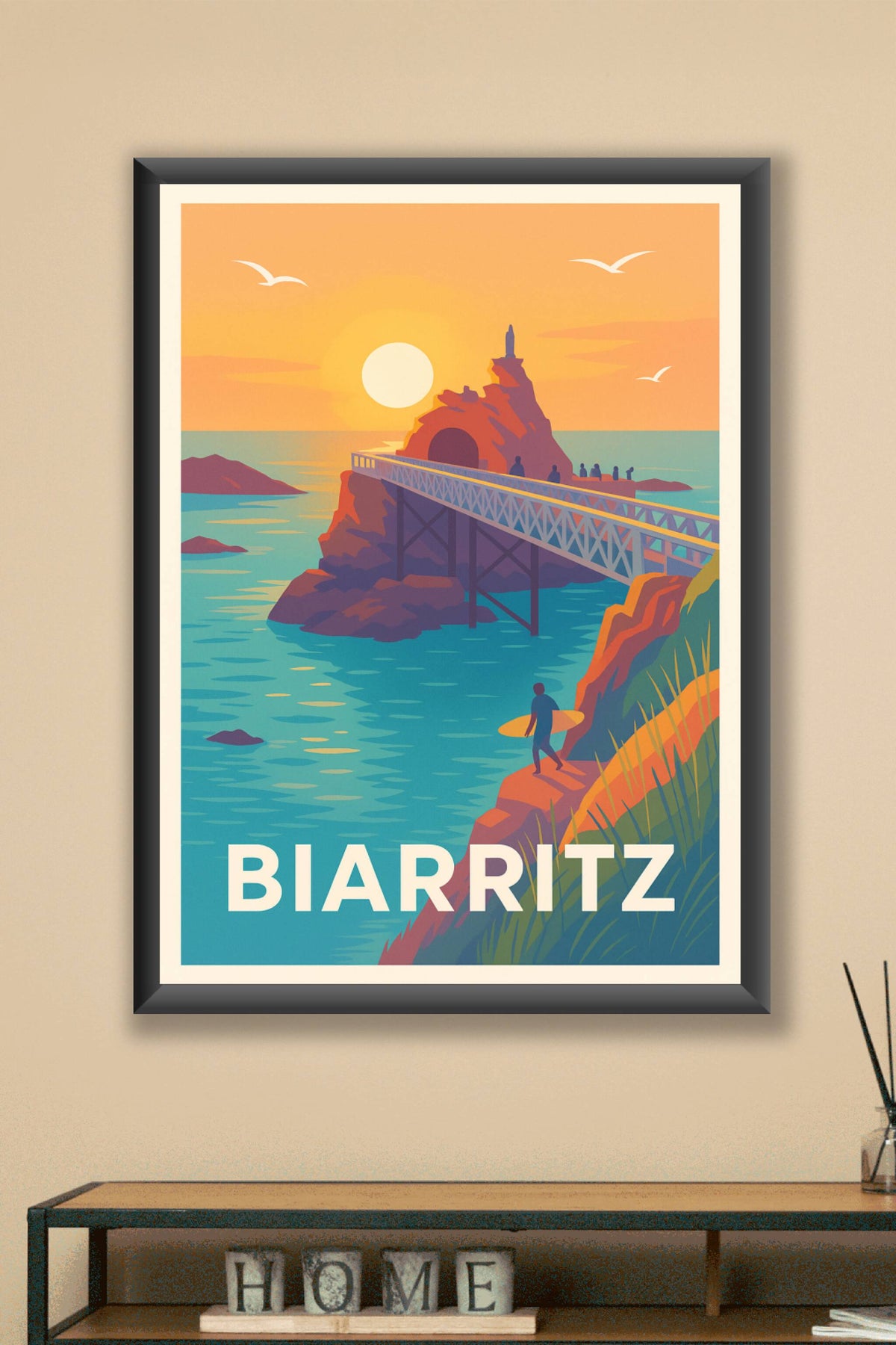 Affiche Biarritz — L'Esprit Surf au Coucher du Soleil · poster d'art de Biarritz