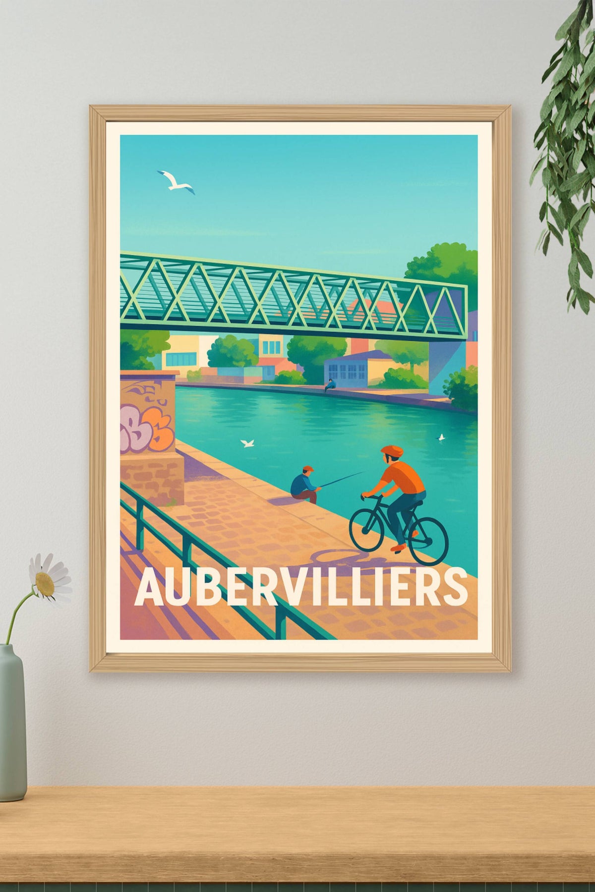 Affiche Aubervilliers — Douceur de vie au bord du canal · poster d'art de Aubervilliers