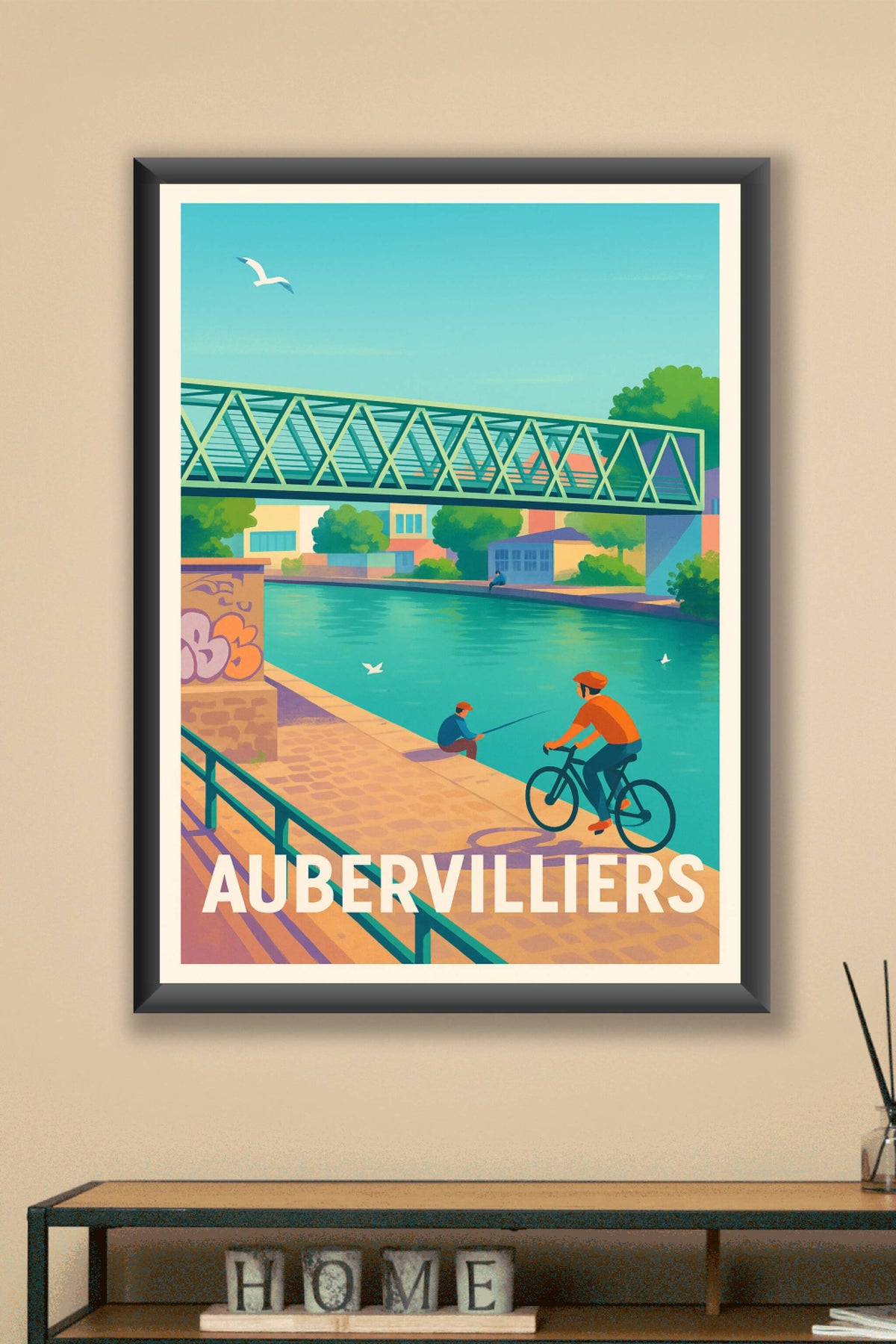 Affiche Aubervilliers — Douceur de vie au bord du canal · poster d'art de Aubervilliers