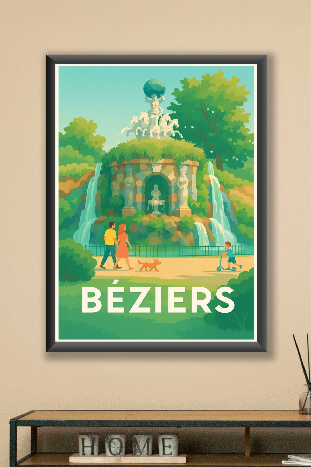 Affiche Béziers — L'âme paisible de la fontaine monumentale · poster d'art de Béziers