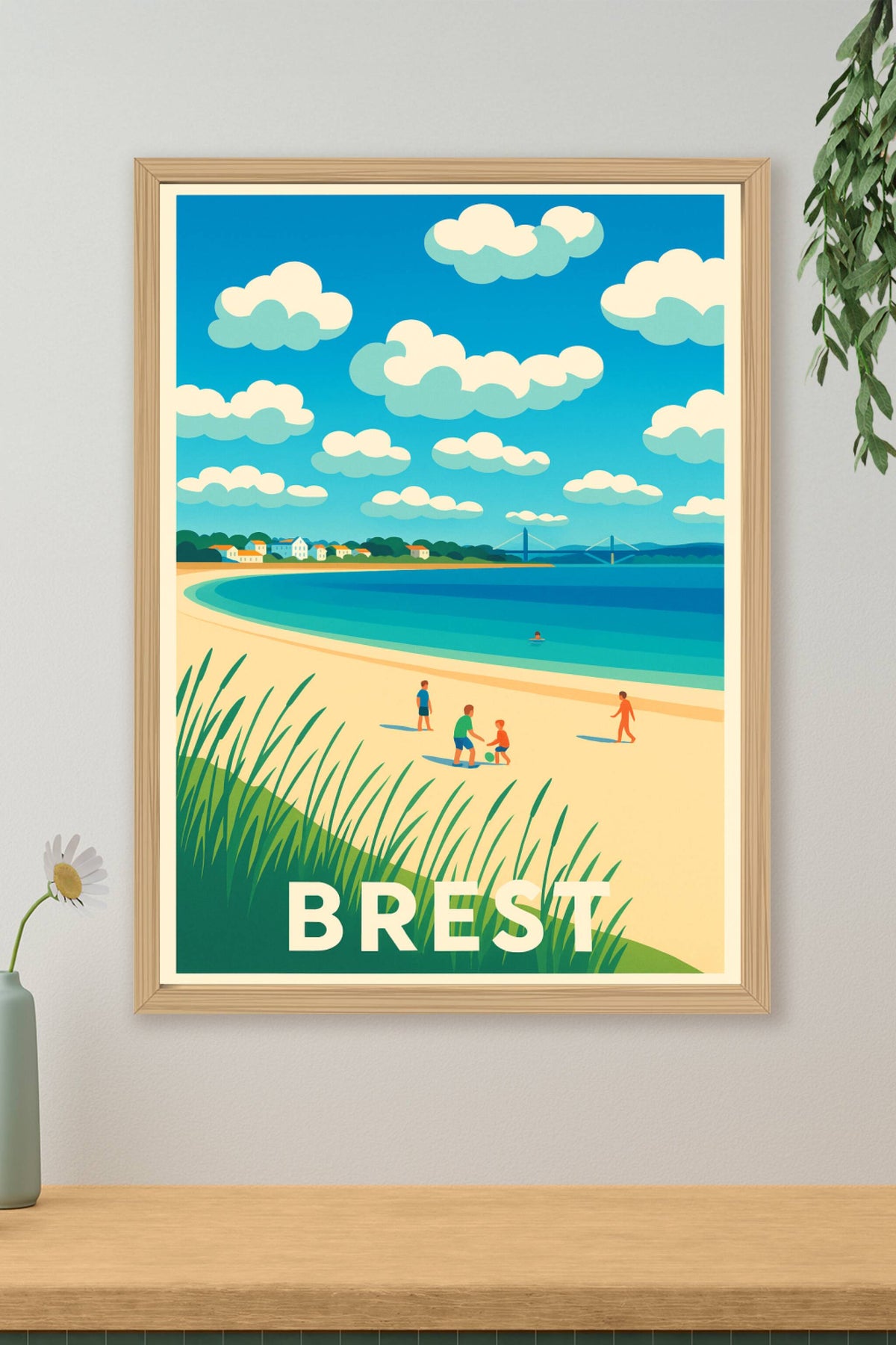 Affiche Brest — Plage et ciel azur en bord de mer · poster d'art de Brest