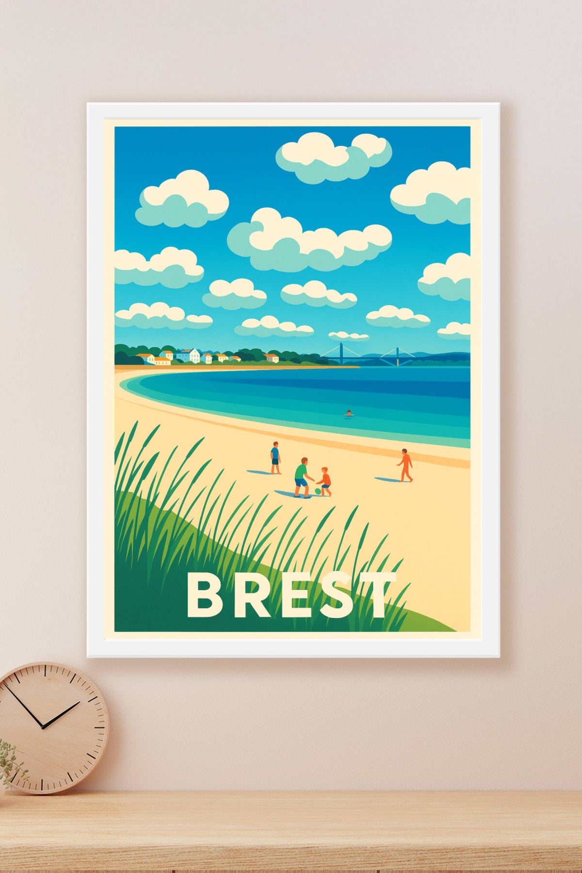 Affiche Brest — Plage et ciel azur en bord de mer · poster d'art de Brest