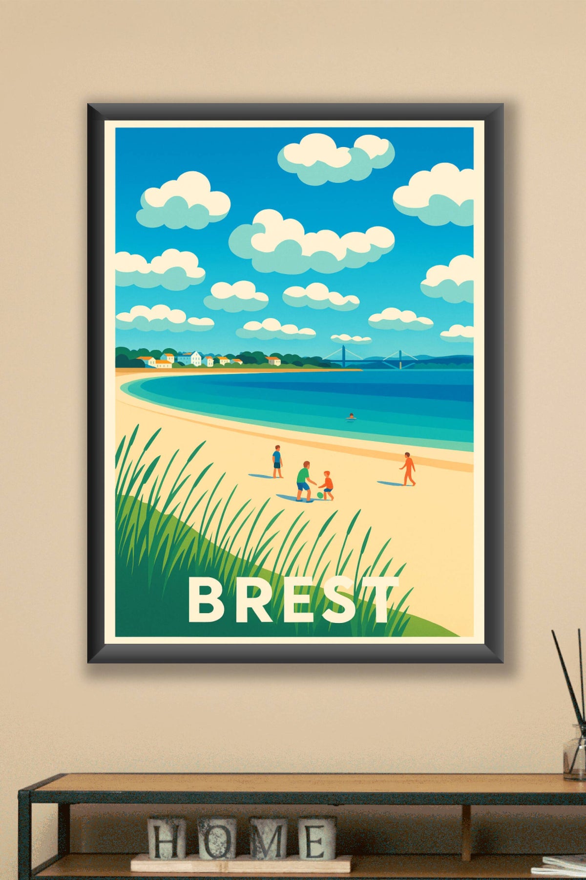 Affiche Brest — Plage et ciel azur en bord de mer · poster d'art de Brest
