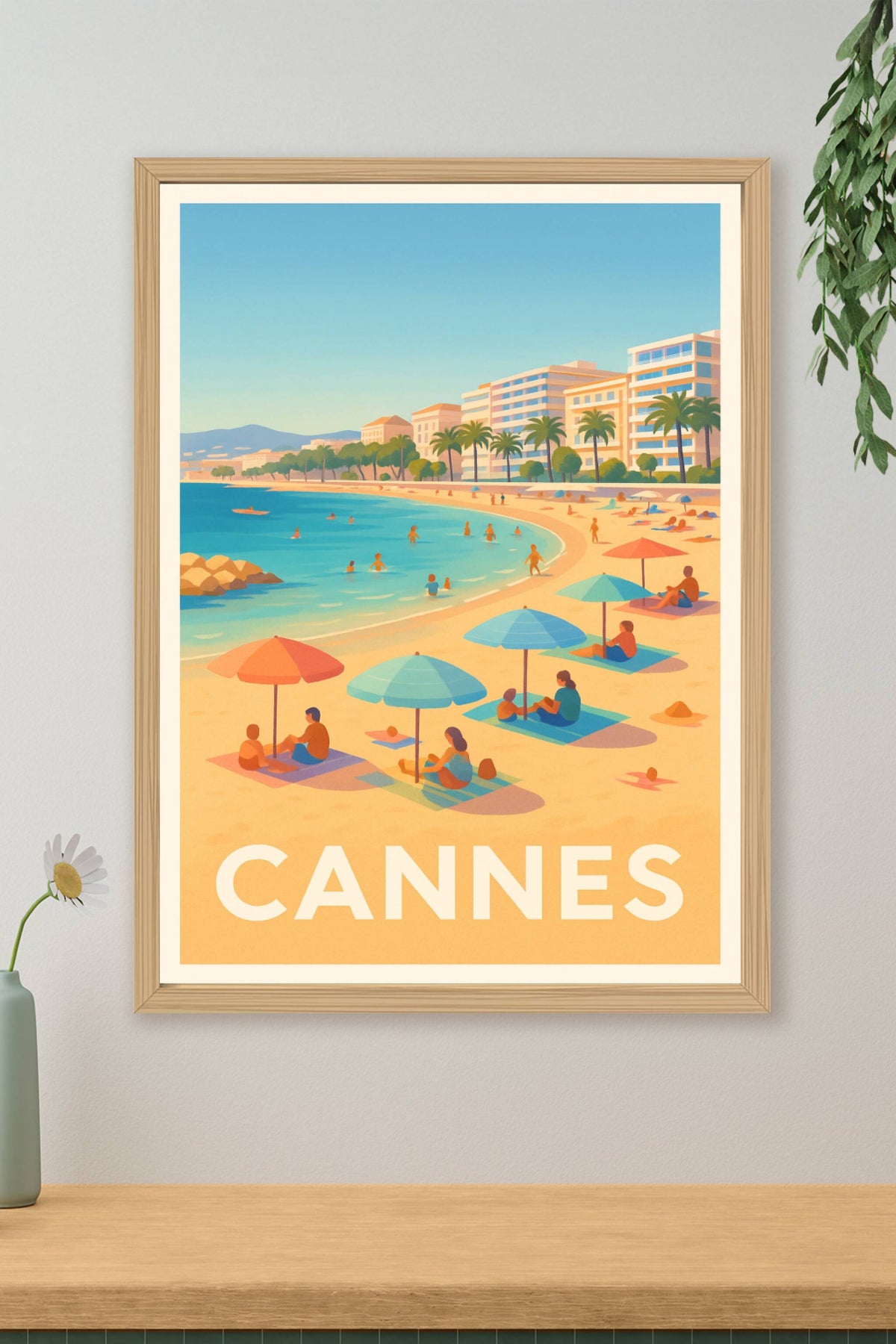 Affiche Cannes — Plages ensoleillées de la Côte d'Azur · poster d'art de Cannes