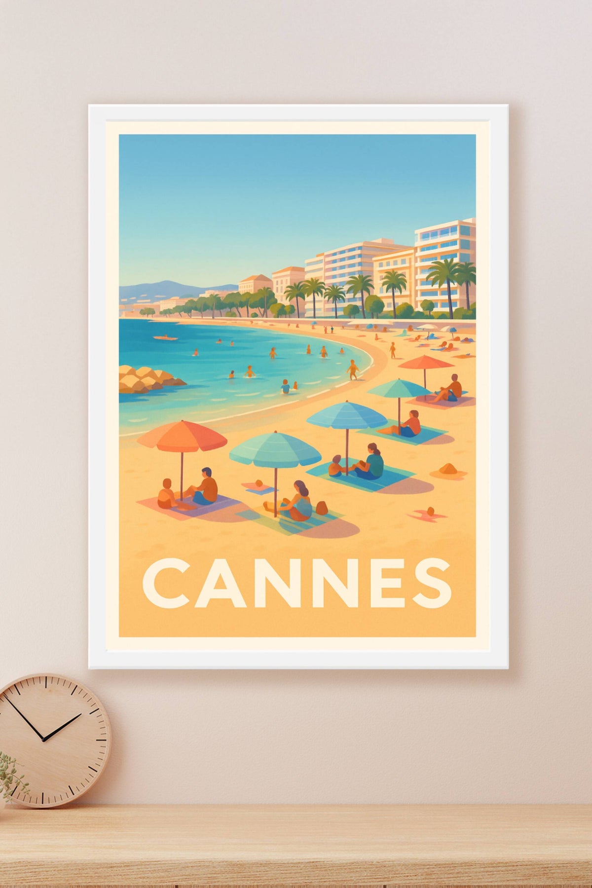 Affiche Cannes — Plages ensoleillées de la Côte d'Azur · poster d'art de Cannes