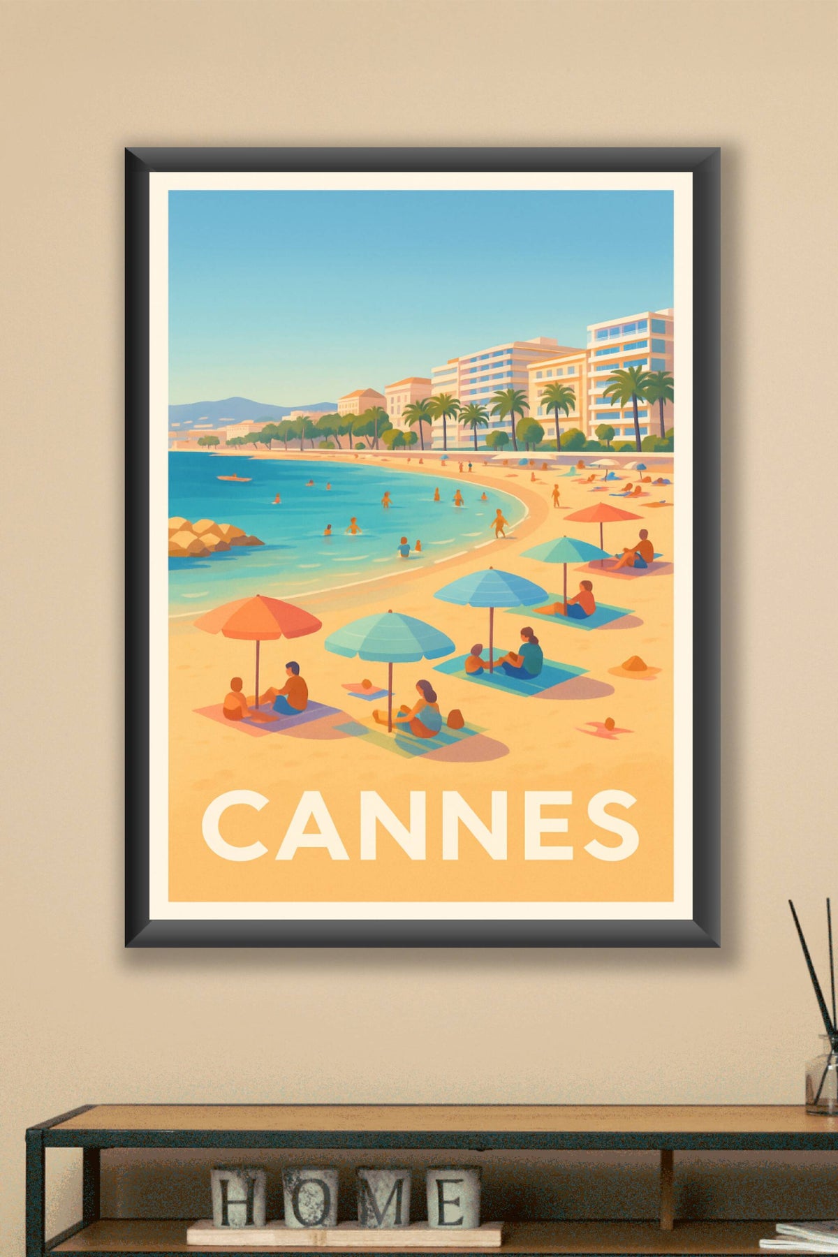 Affiche Cannes — Plages ensoleillées de la Côte d'Azur · poster d'art de Cannes