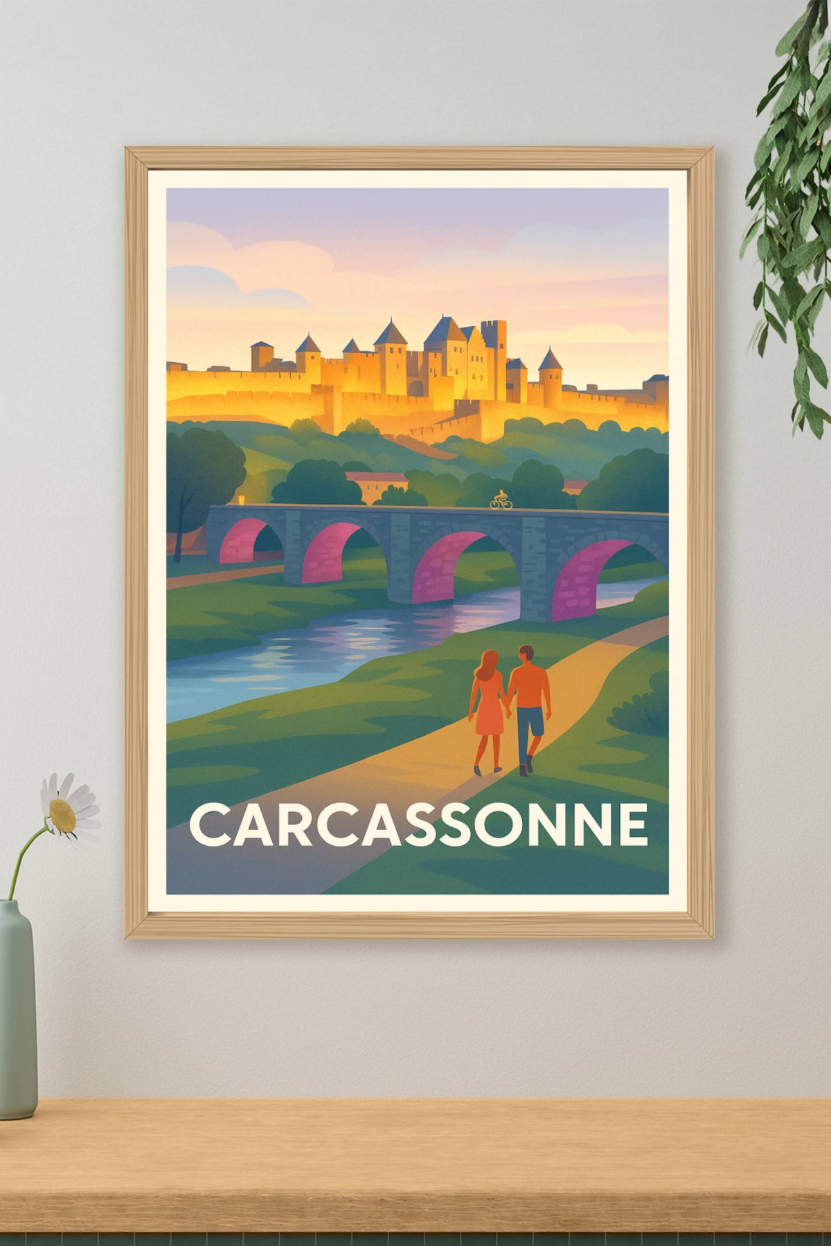 Affiche Carcassonne — Promenade romantique au pied de la cité médiévale · poster d'art de Carcassonne