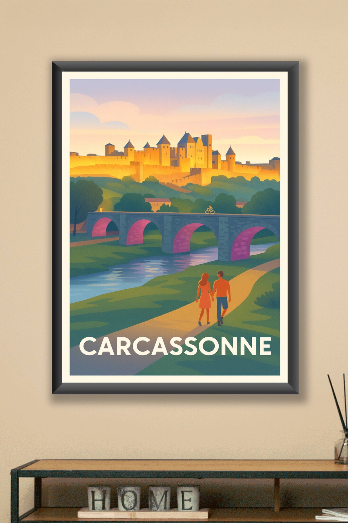 Affiche Carcassonne — Promenade romantique au pied de la cité médiévale · poster d'art de Carcassonne