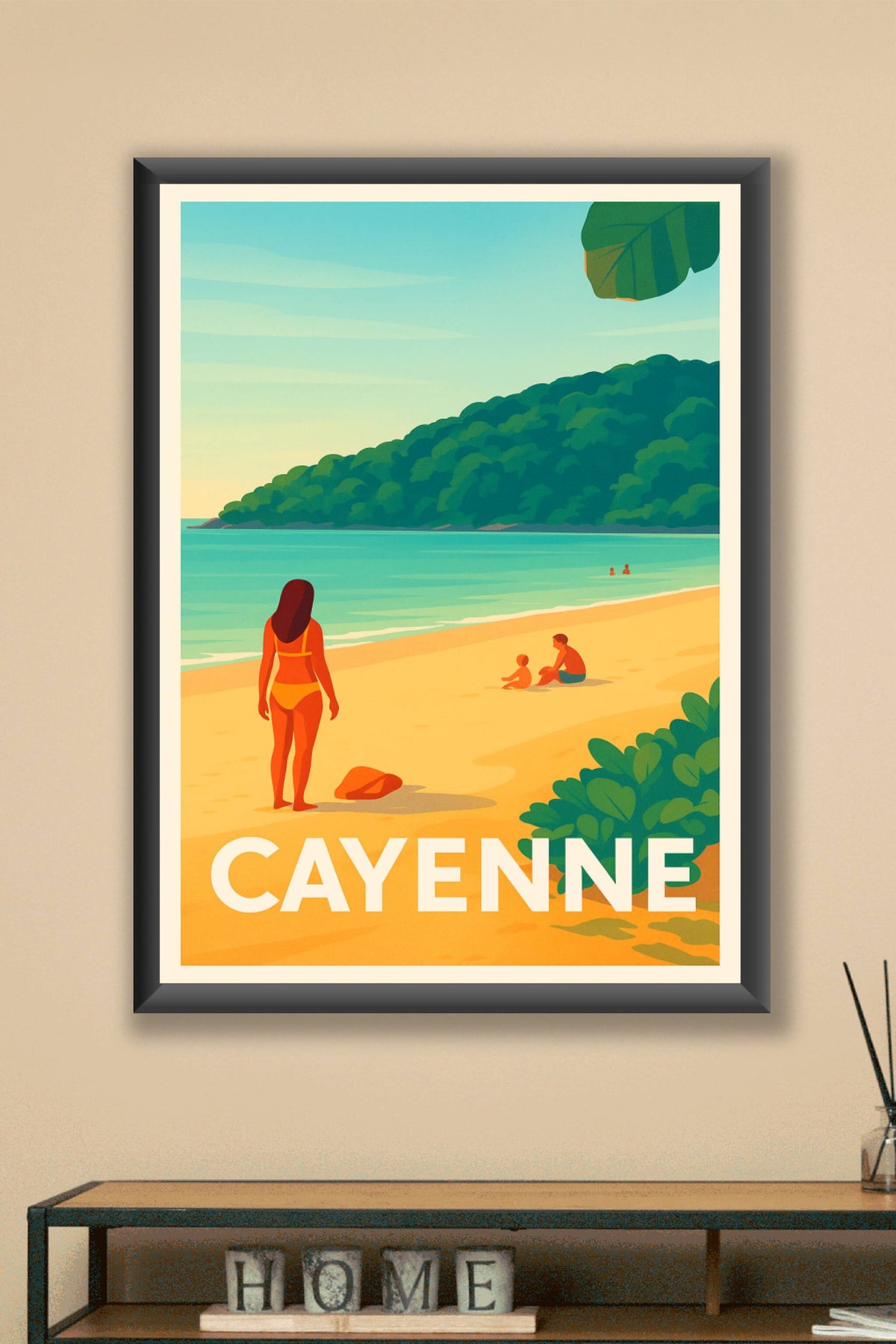Affiche Cayenne — Escapade tropicale sur la plage dorée · poster d'art de Cayenne