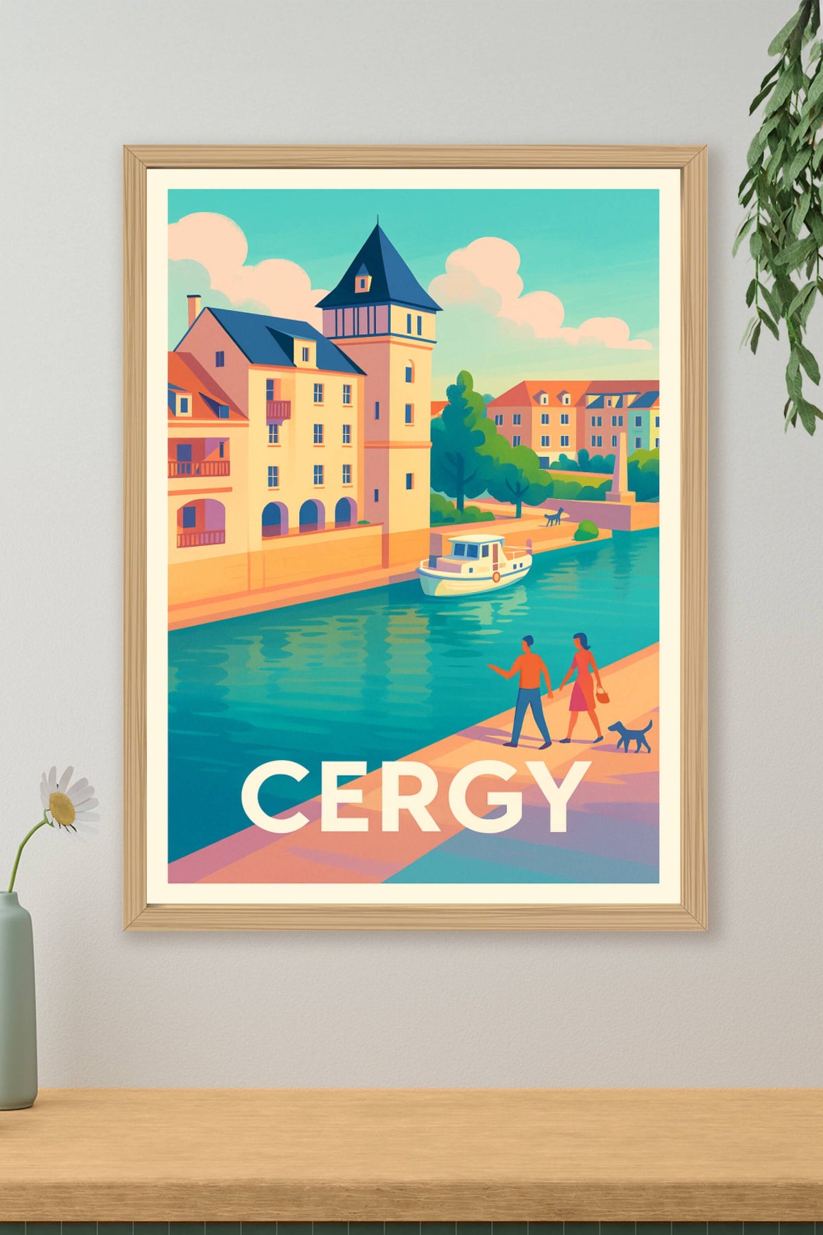 Affiche Cergy — Charme balnéaire au fil de l'eau · poster d'art de Cergy