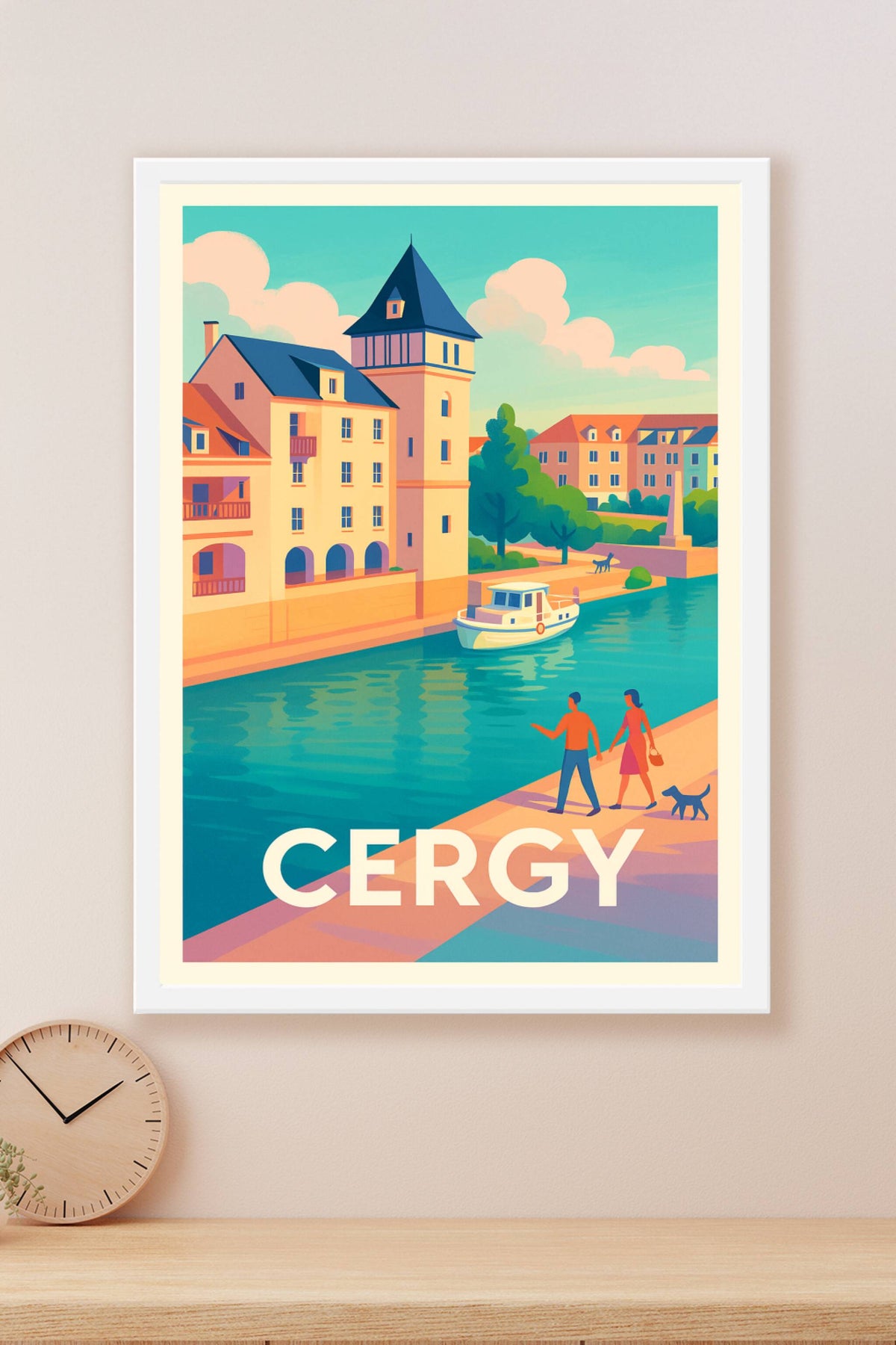 Affiche Cergy — Charme balnéaire au fil de l'eau · poster d'art de Cergy