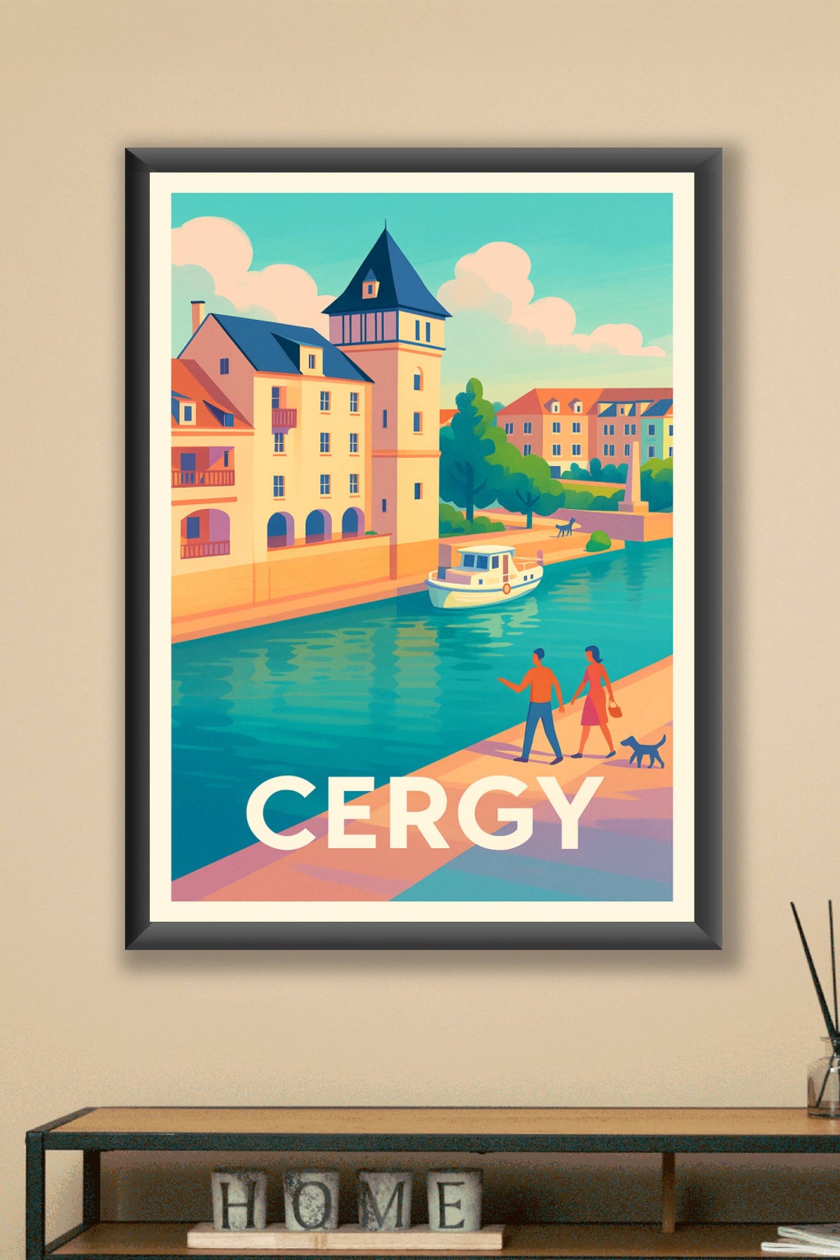 Affiche Cergy — Charme balnéaire au fil de l'eau · poster d'art de Cergy