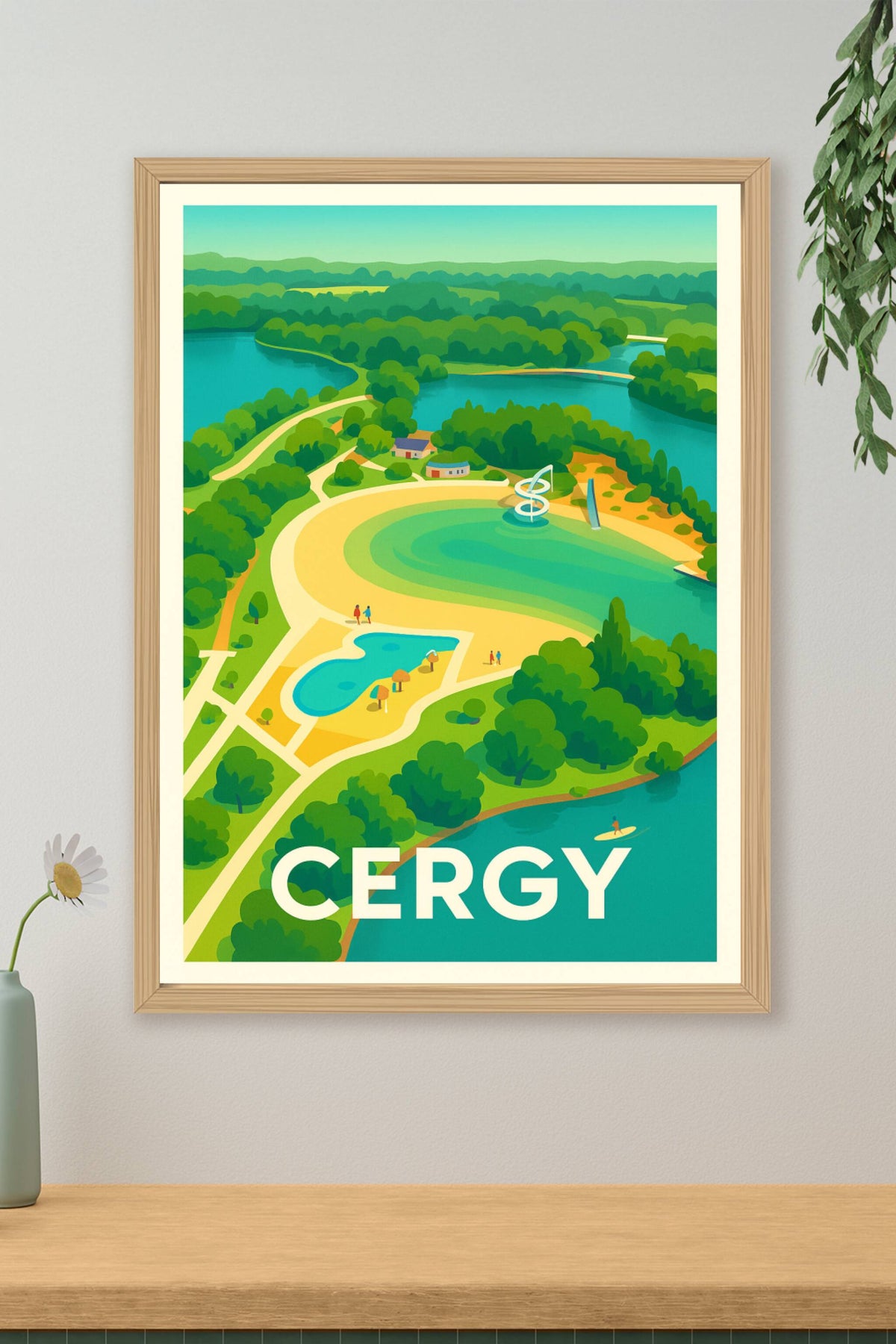 Affiche Cergy — Le charme naturel au fil de l'eau · poster d'art de Cergy