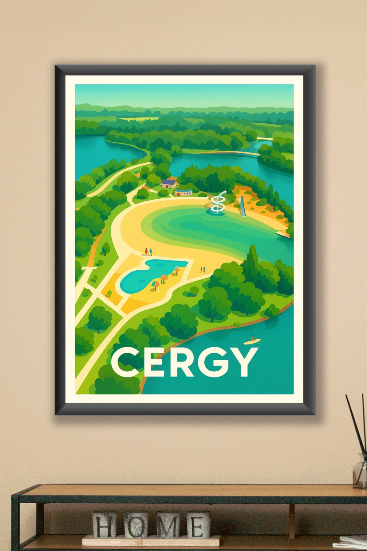 Affiche Cergy — Le charme naturel au fil de l'eau · poster d'art de Cergy