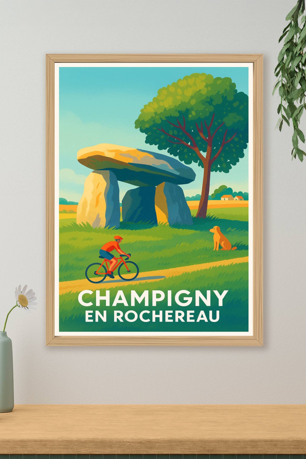 Affiche Champigny-en-Rochereau — Évasion à vélo au cœur des dolmens · poster d'art de Champigny-en-Rochereau