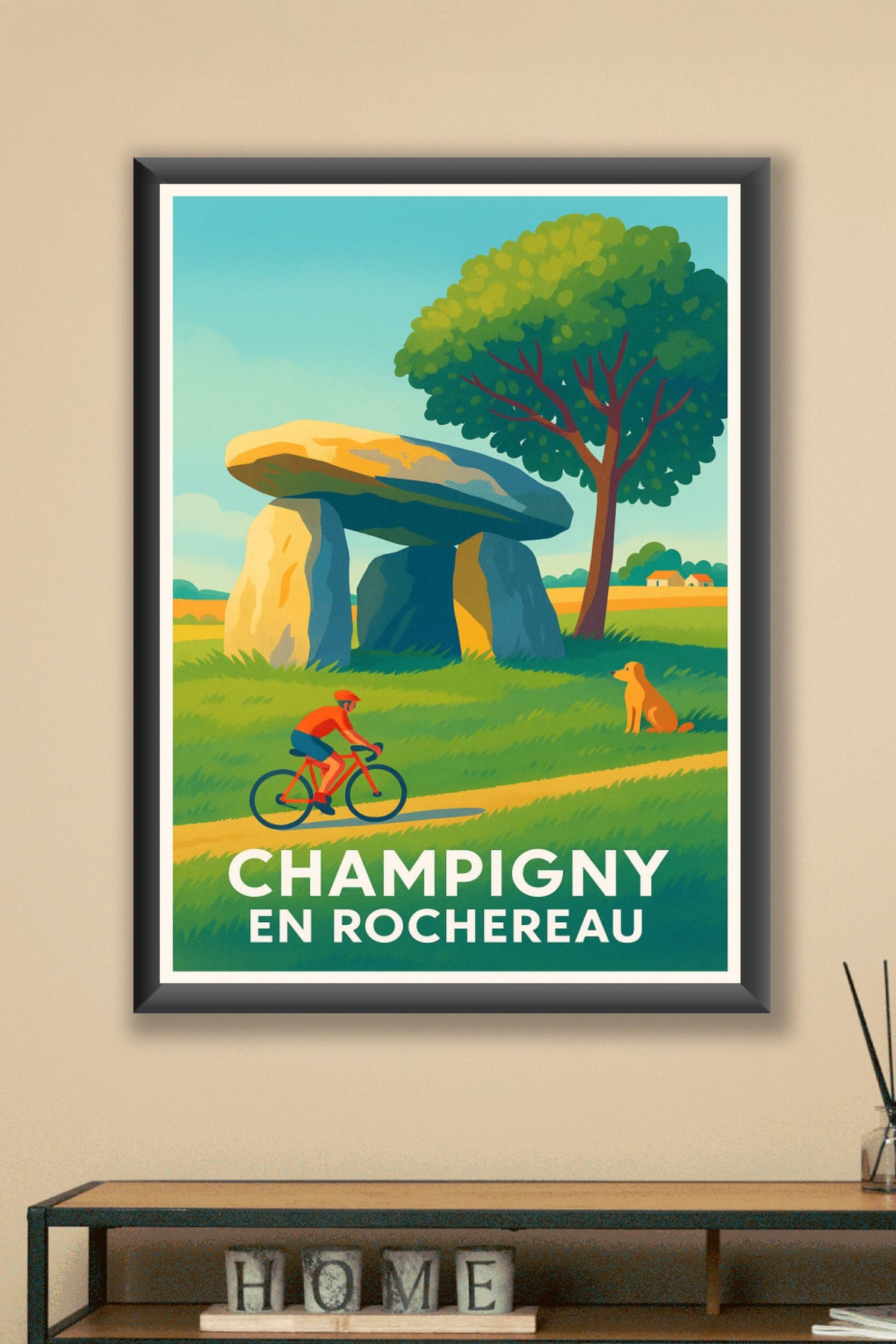 Affiche Champigny-en-Rochereau — Évasion à vélo au cœur des dolmens · poster d'art de Champigny-en-Rochereau